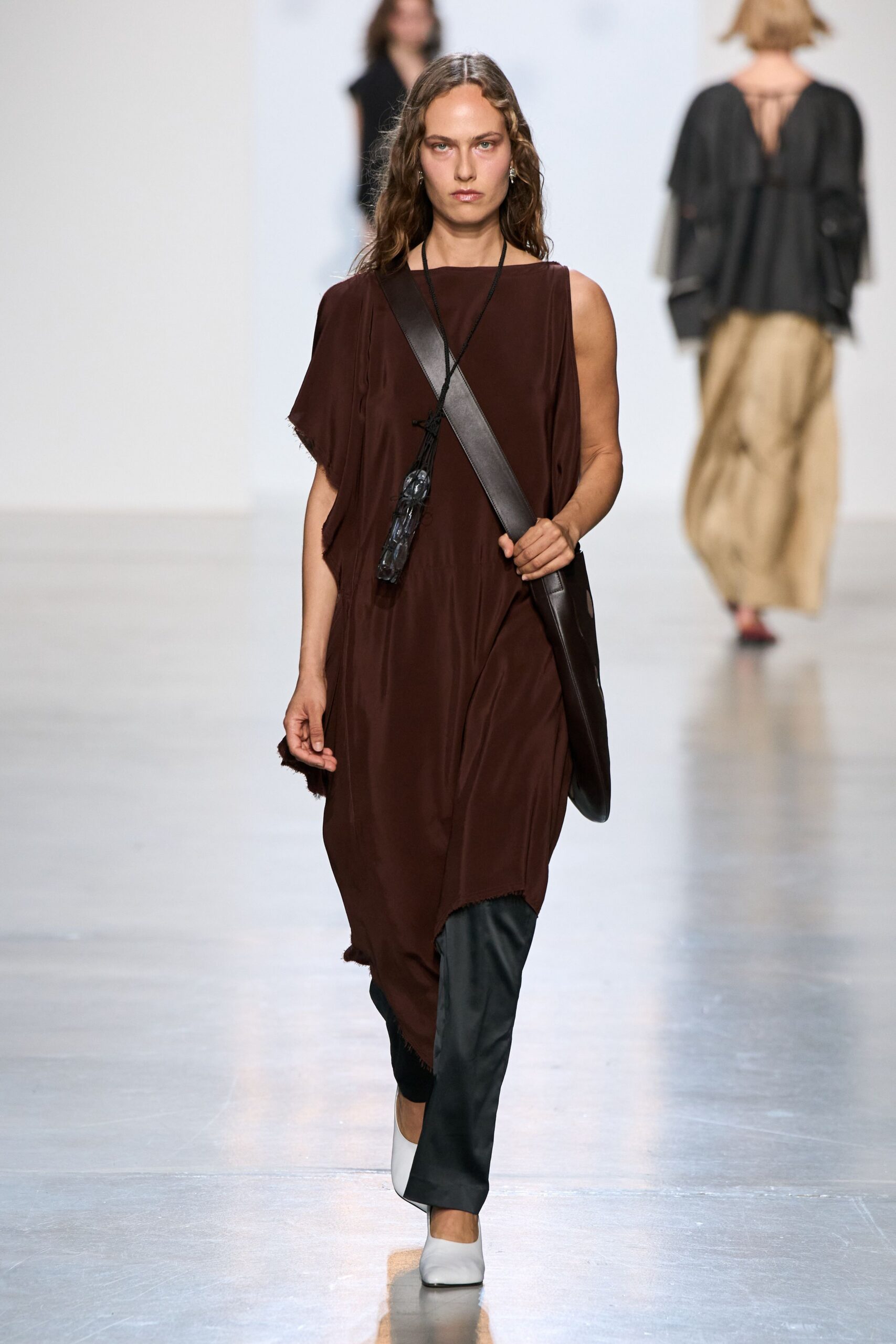 asymmetric brown caftan dress