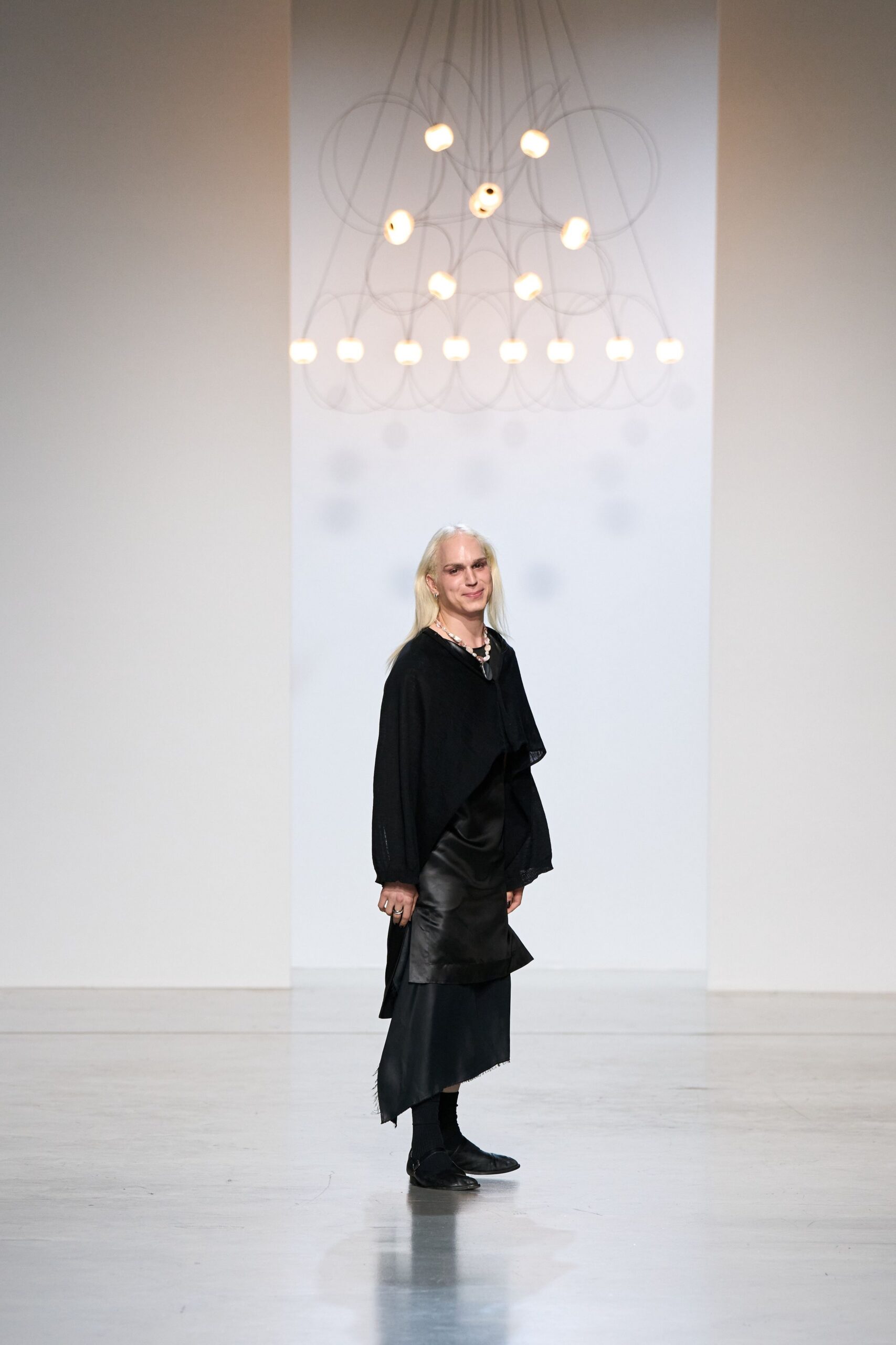 black satin sleeveless asymmetric relaxed draped dress