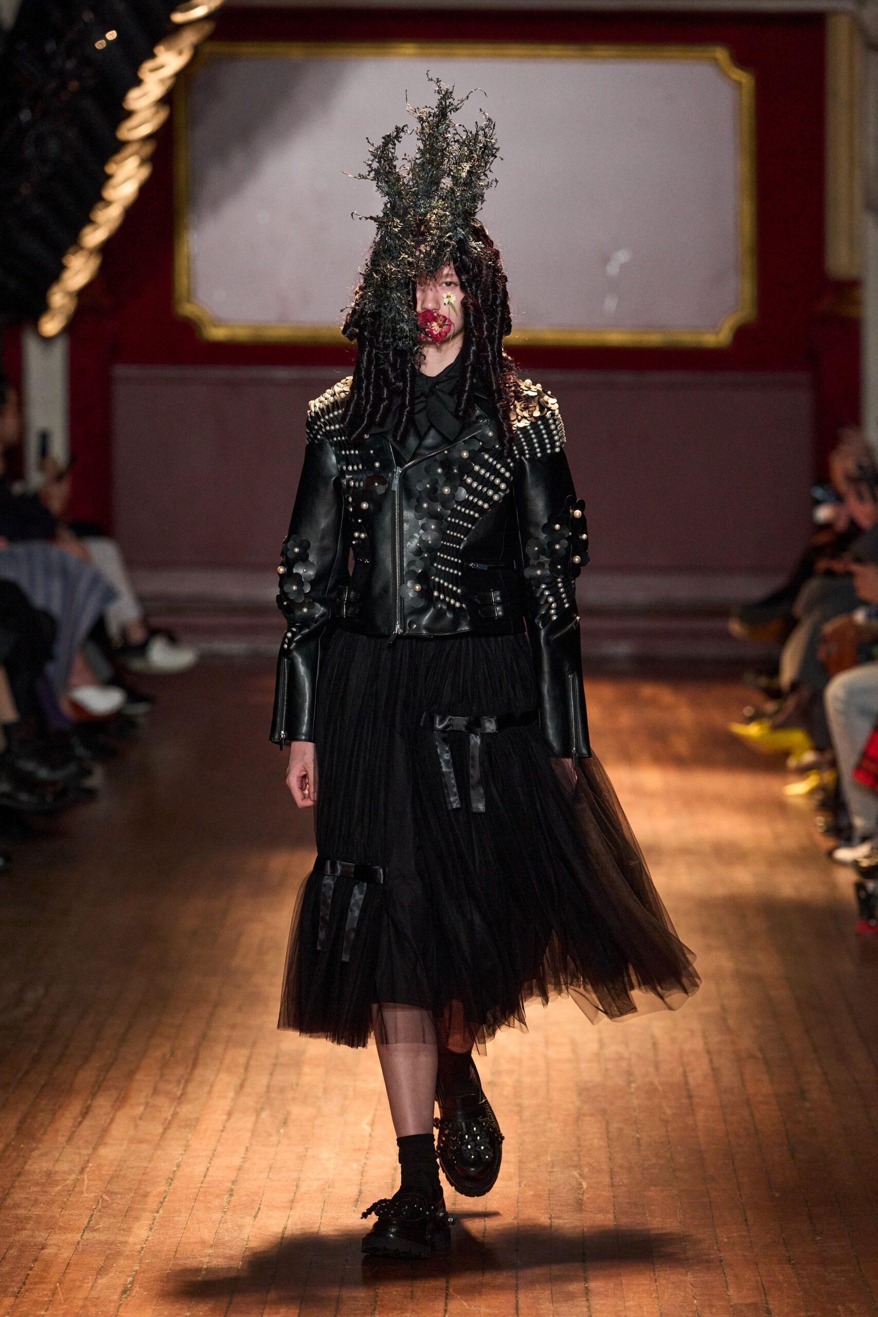 embellished black leather biker jacket