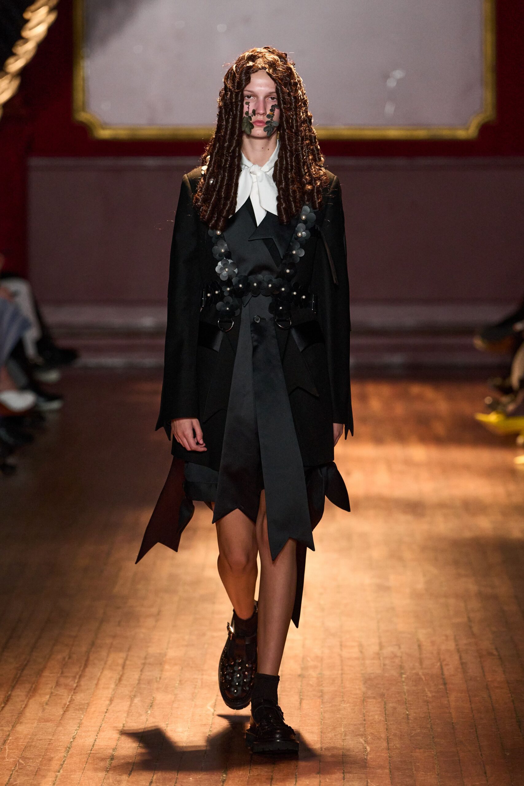 black cutaway blazer with floral harness