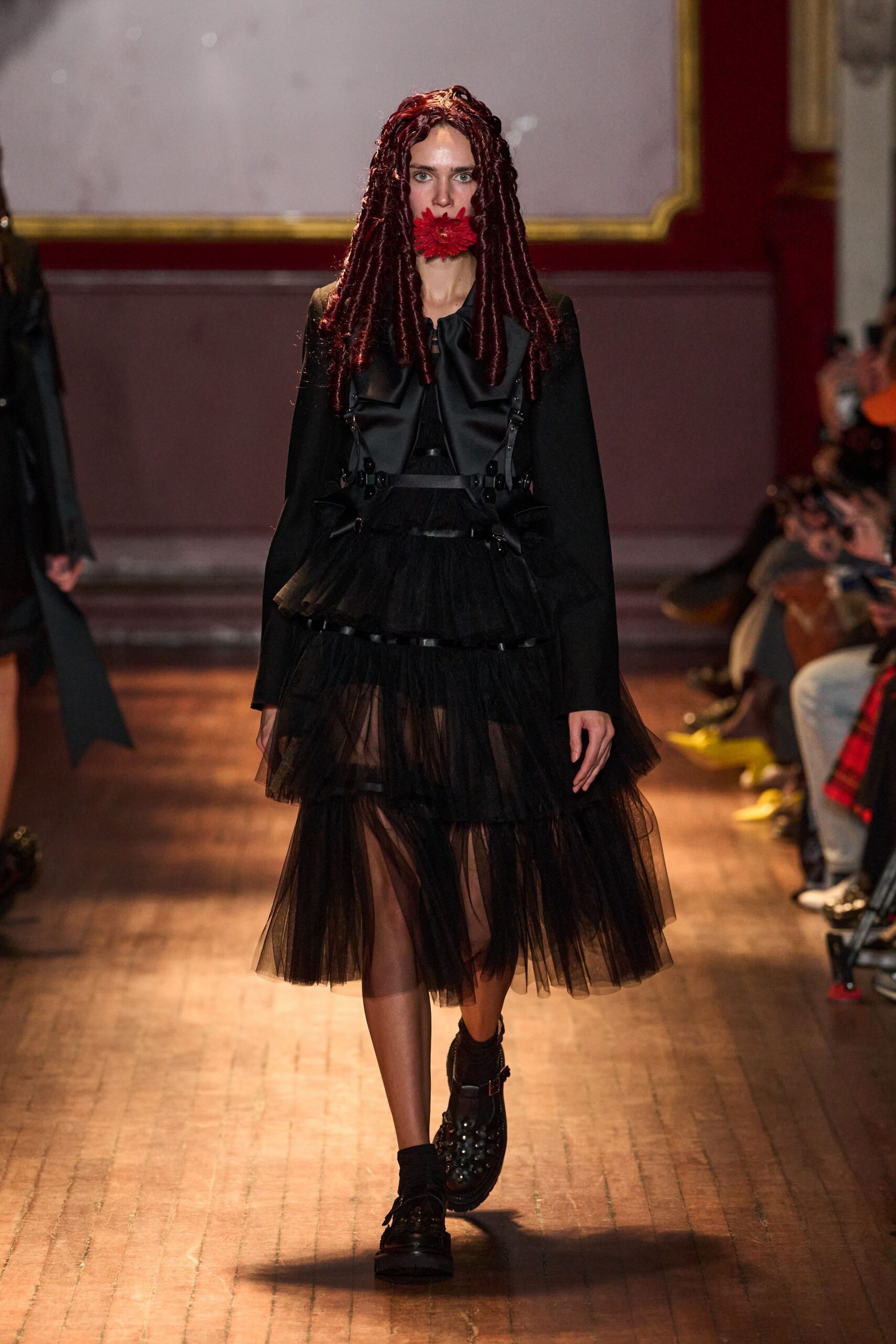 black tiered tulle dress