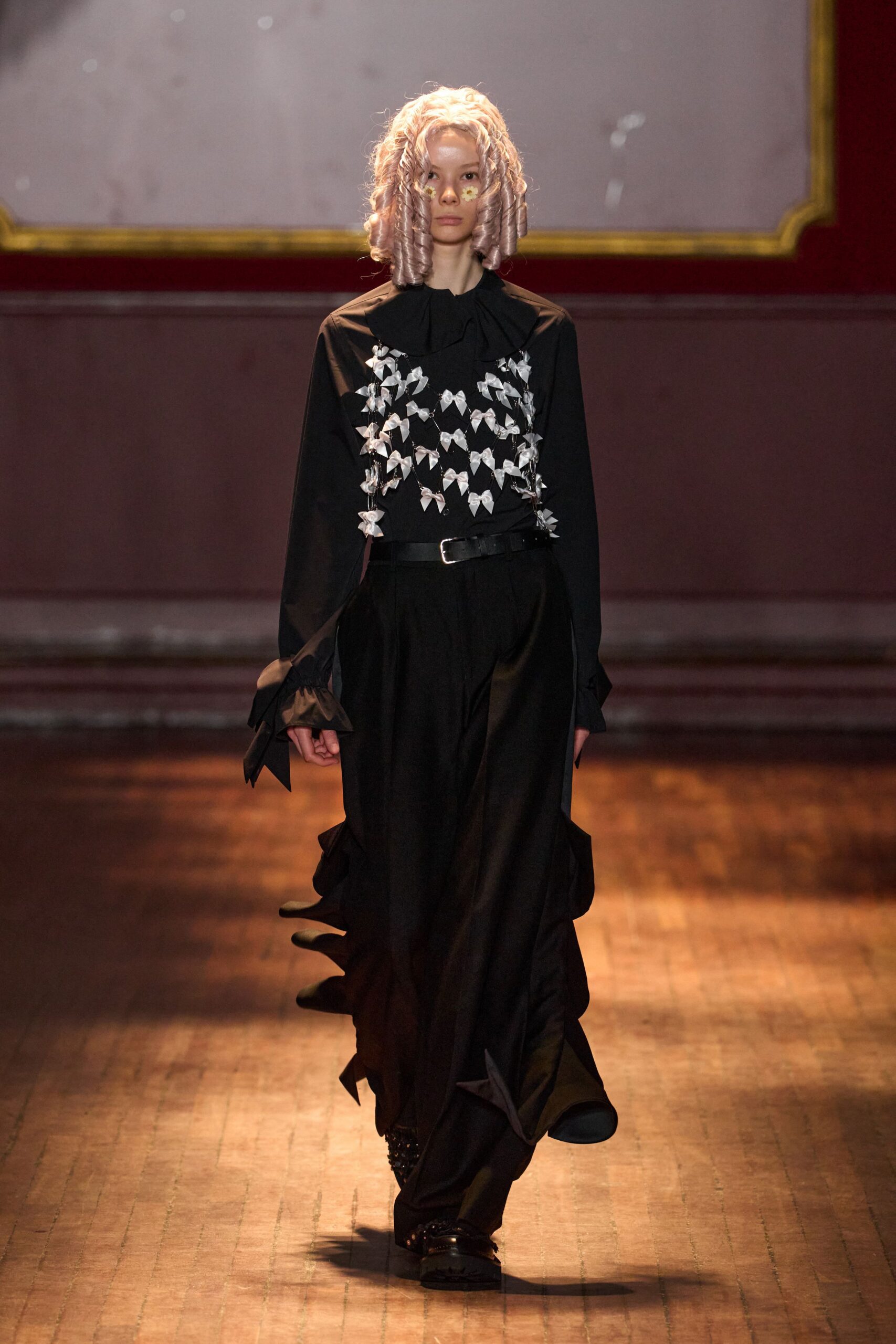 black bow-embellished high-neck blouse