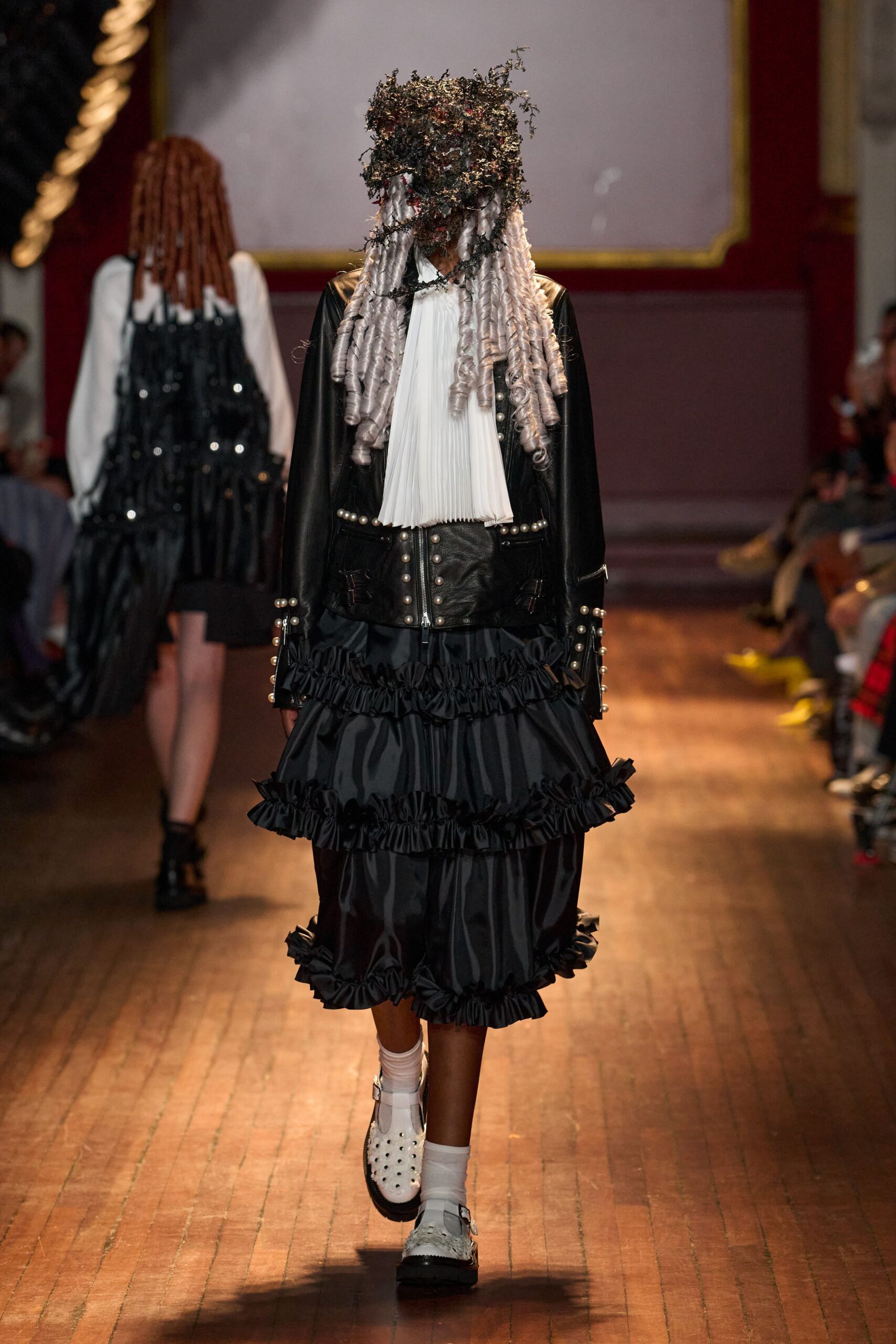 pearl-studded leather biker jacket