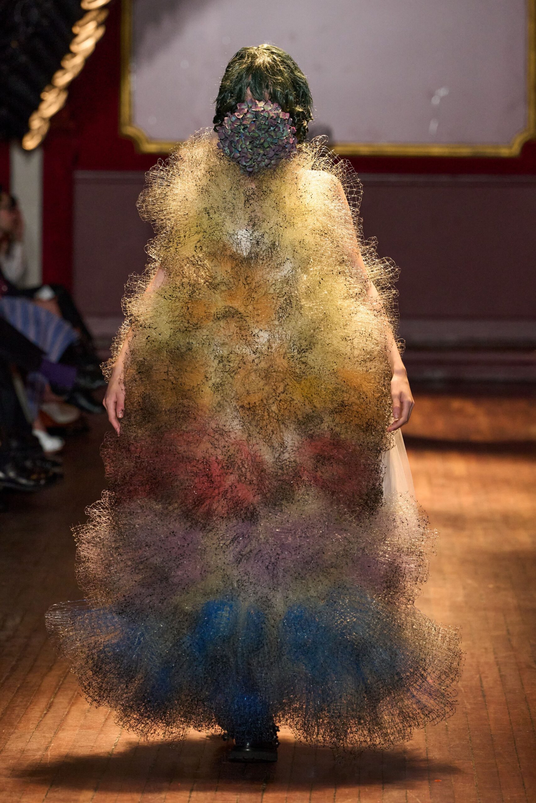 sculptural sheer mesh evening gown