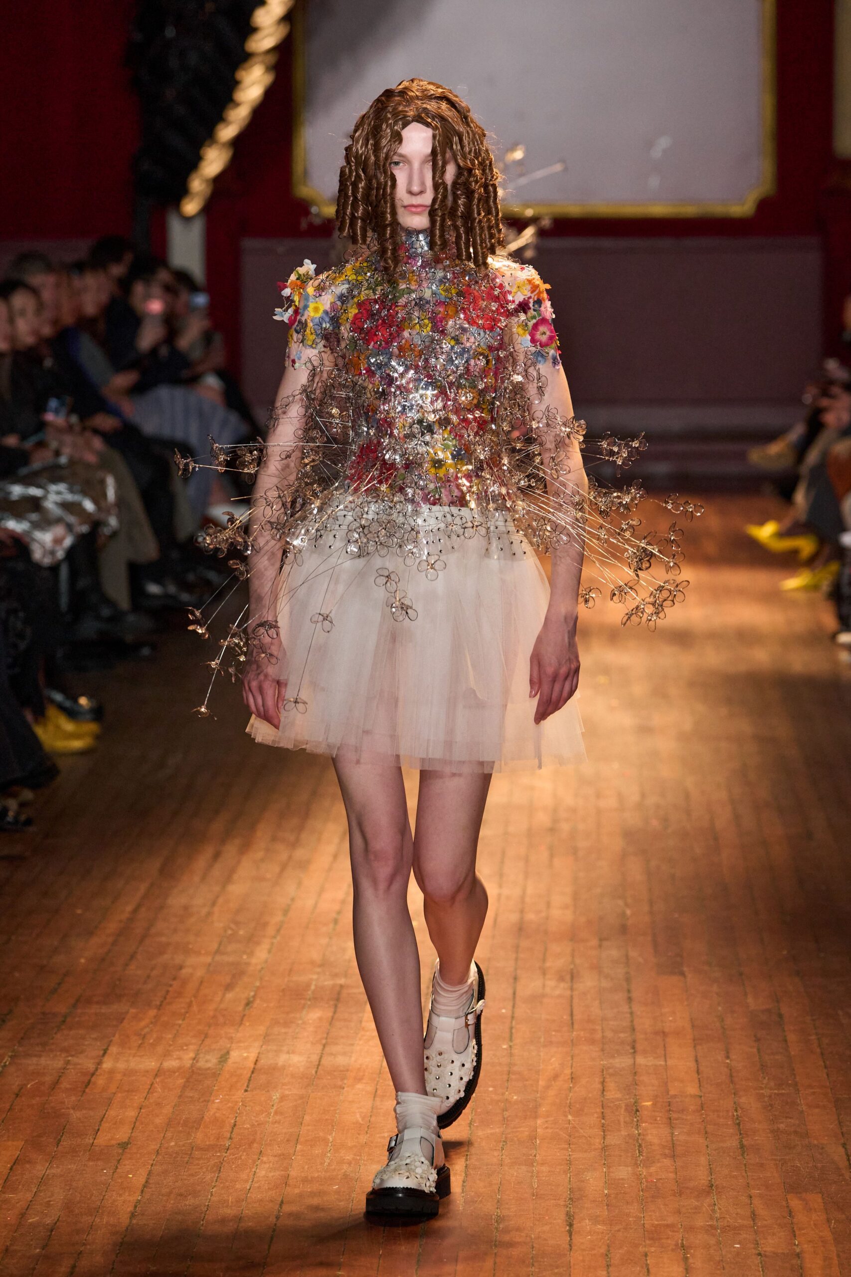 sculptural floral wire tulle mini dress