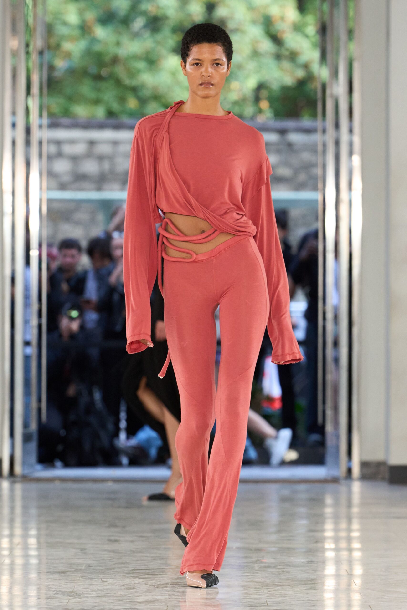 twisted cutout coral jersey top