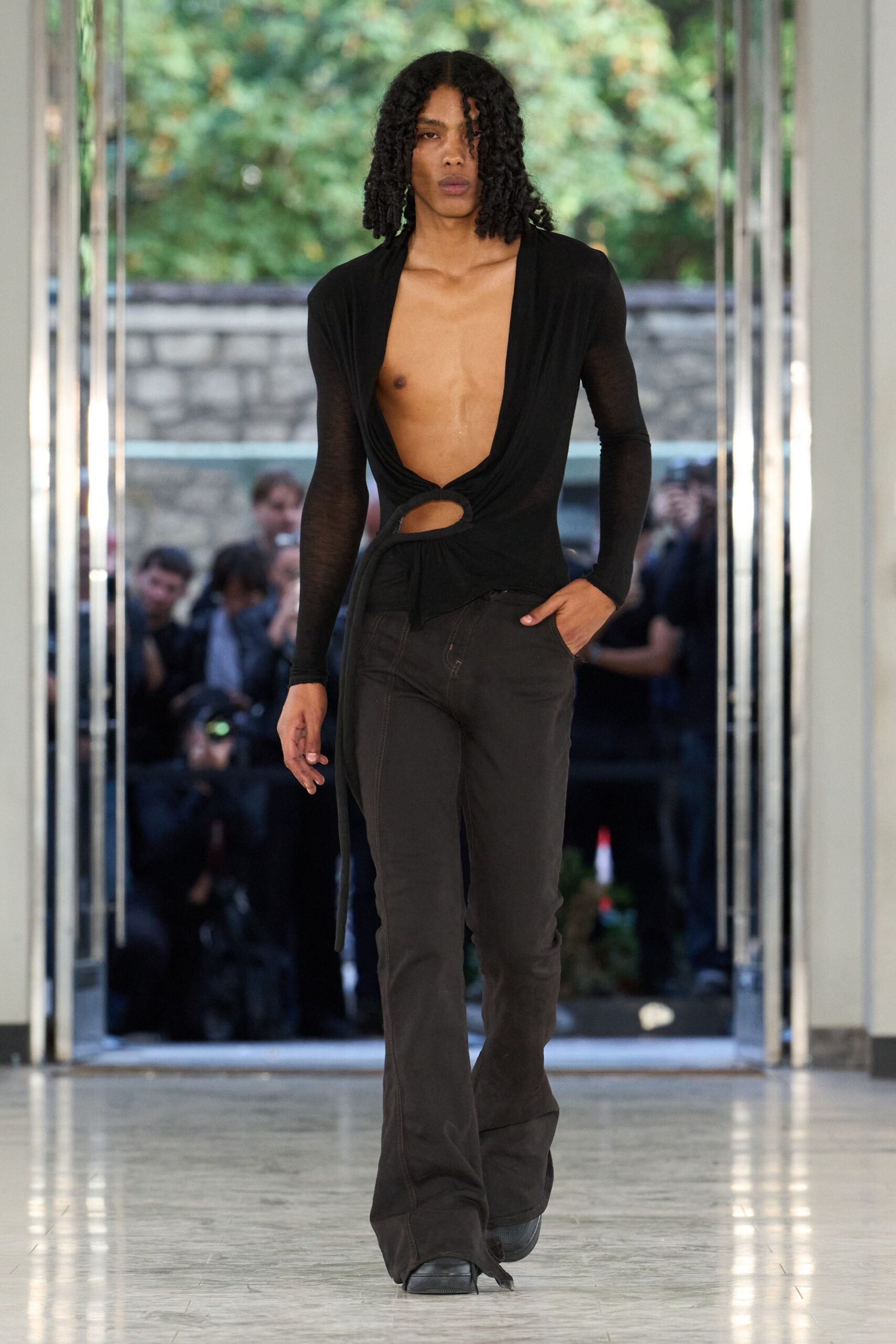 ring-front draped black top