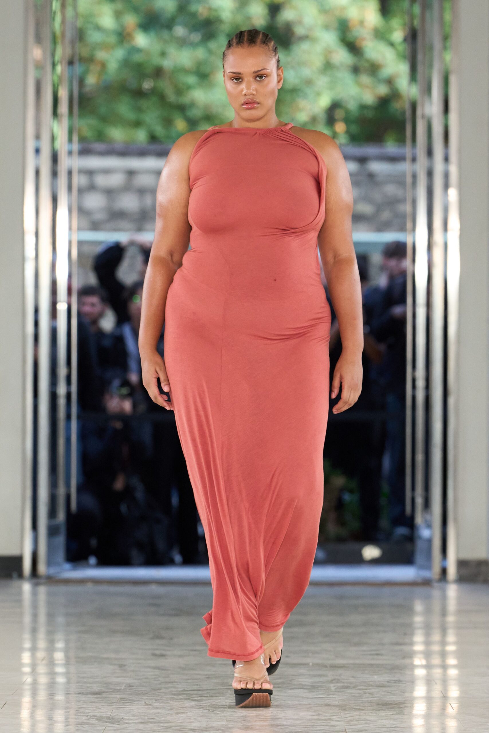 asymmetric coral jersey maxi dress