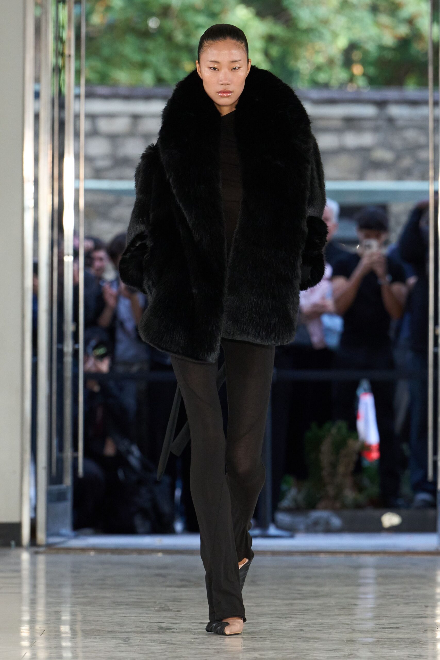 oversized black fur coat