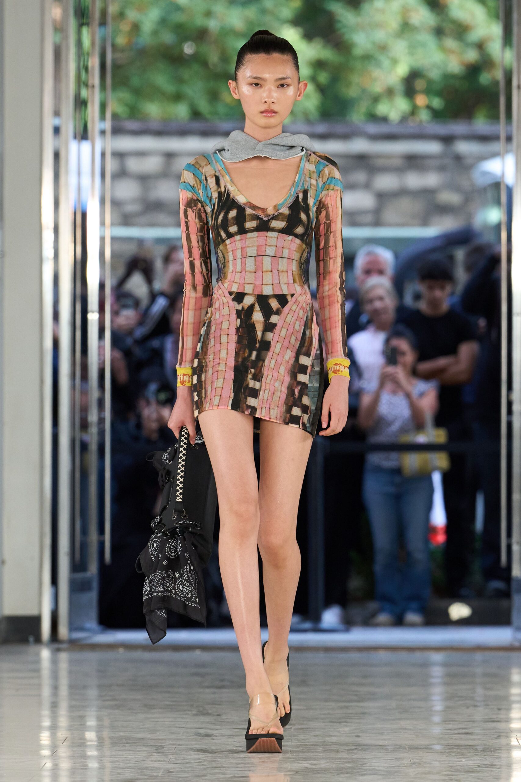 printed sheer mesh mini dress