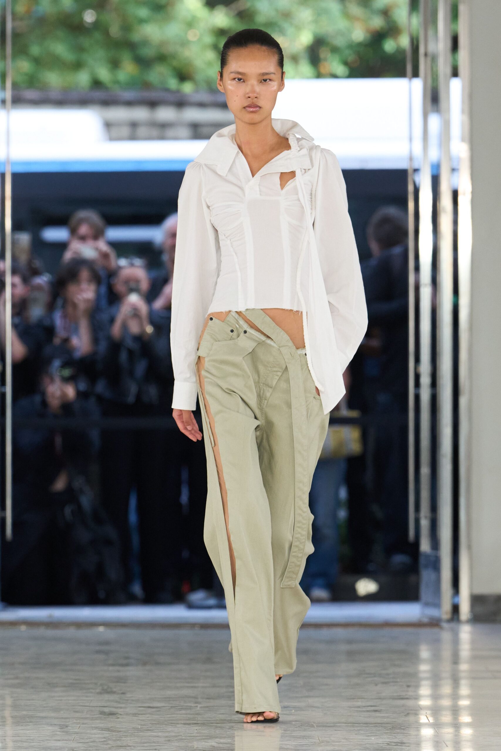 deconstructed white ruched blouse