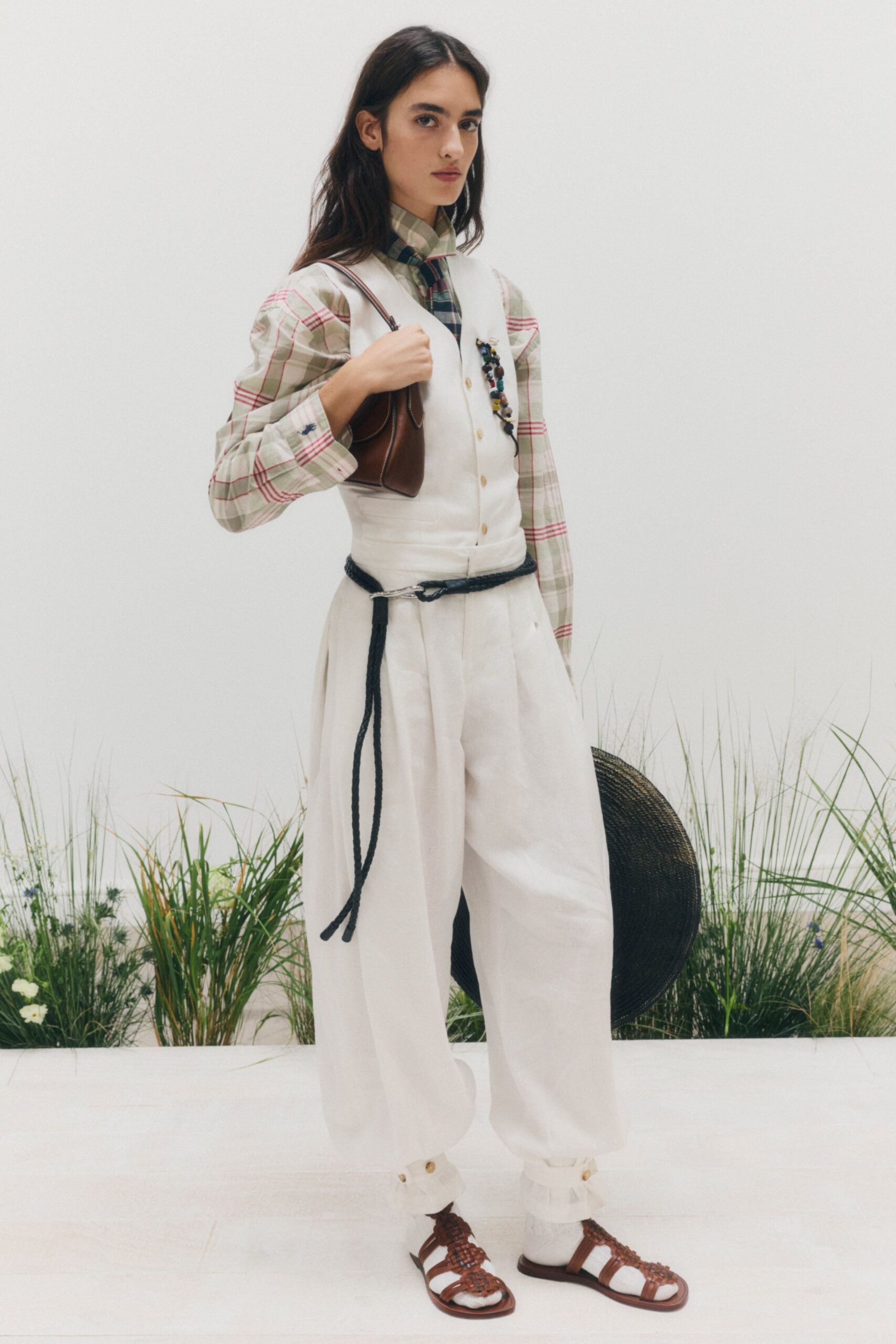 ivory tailored vest and wide-leg trousers