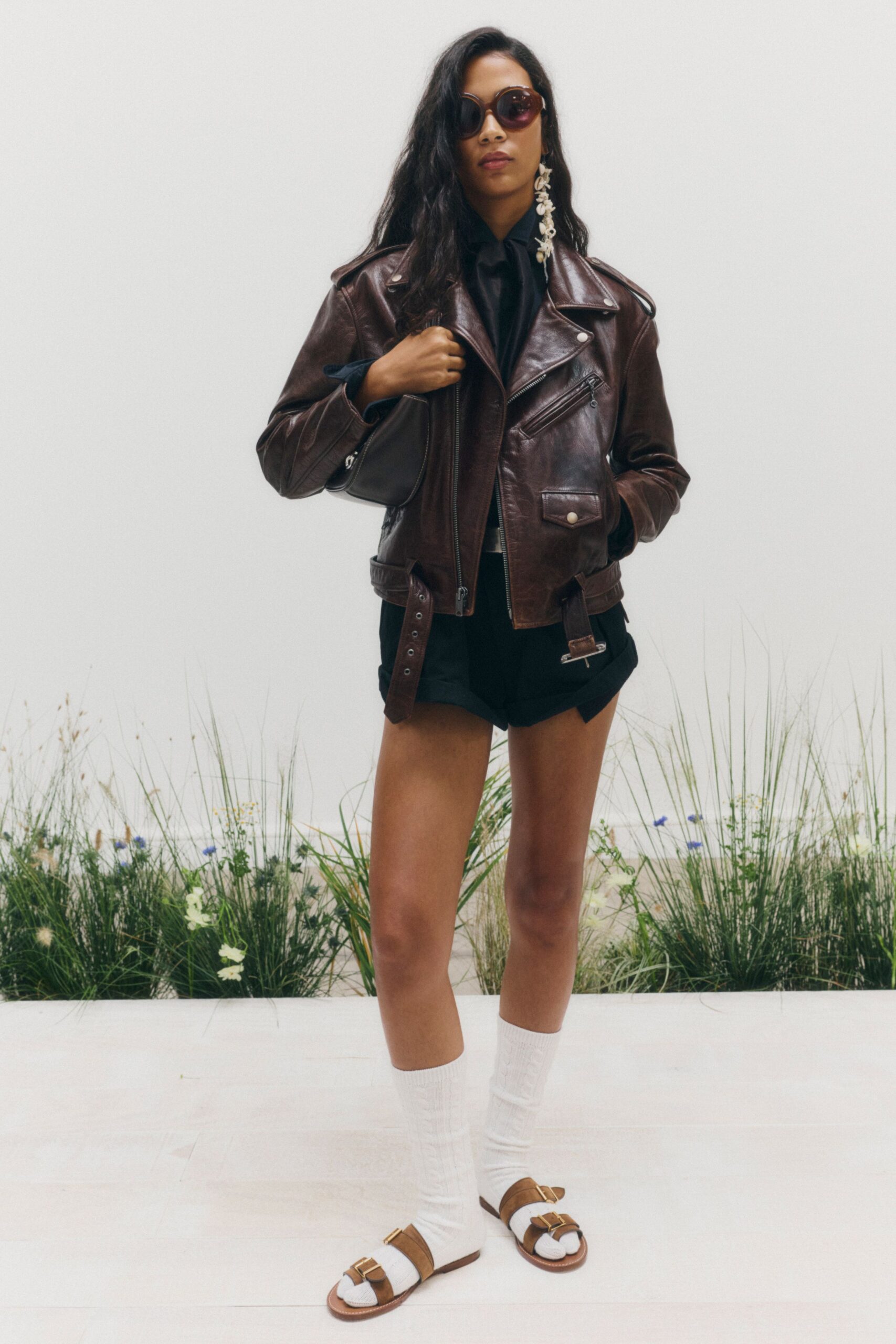 brown leather moto jacket