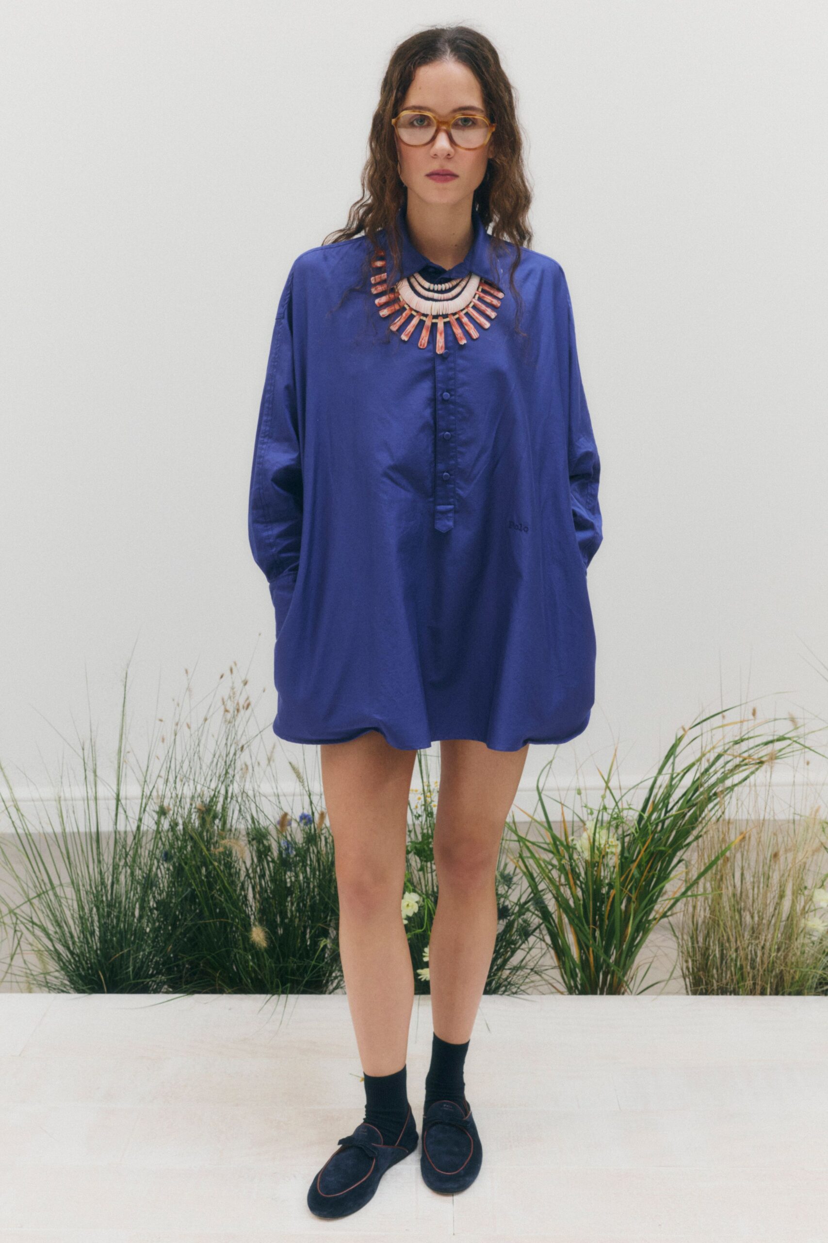 oversized blue popover shirt dress