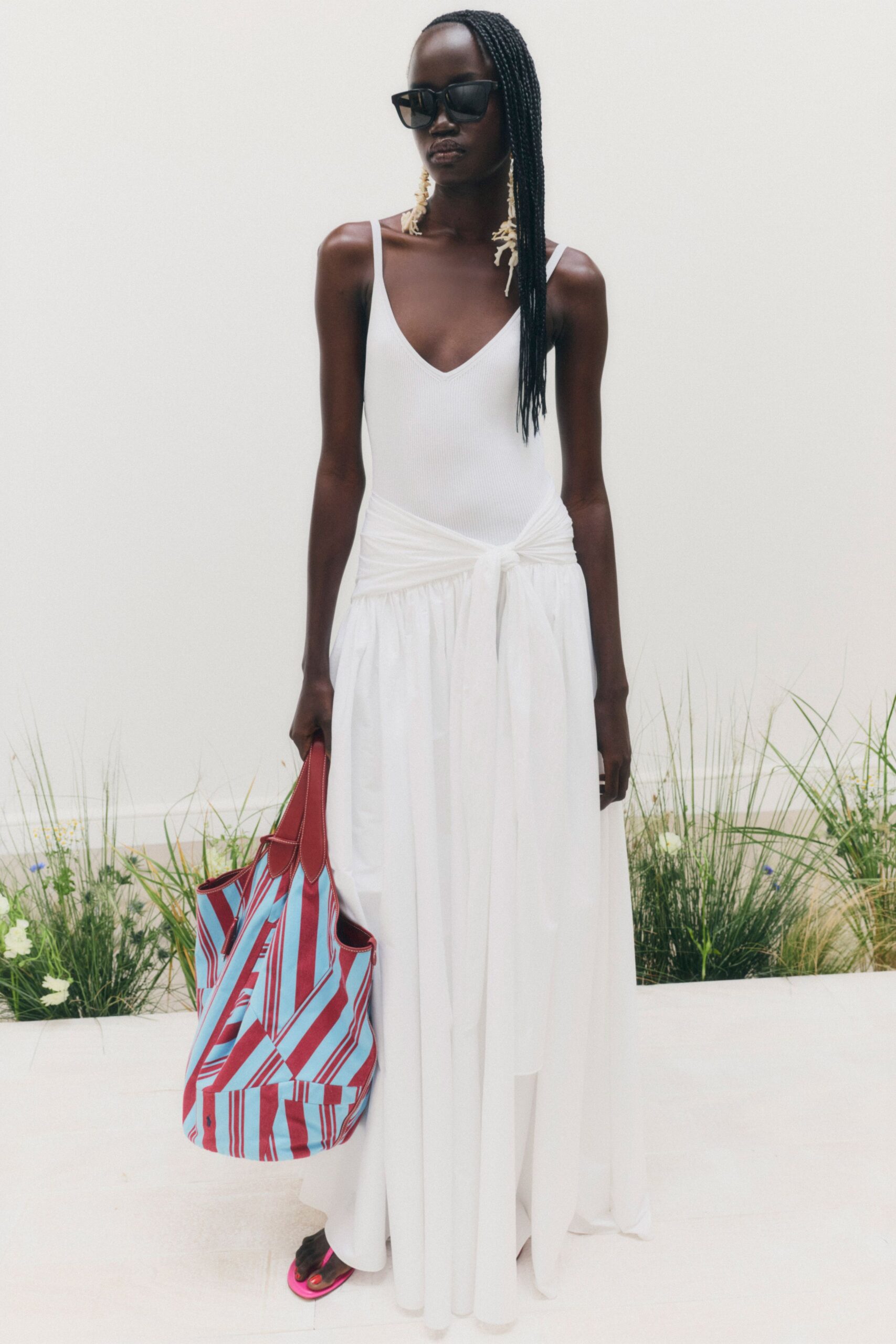 white drop-waist maxi dress