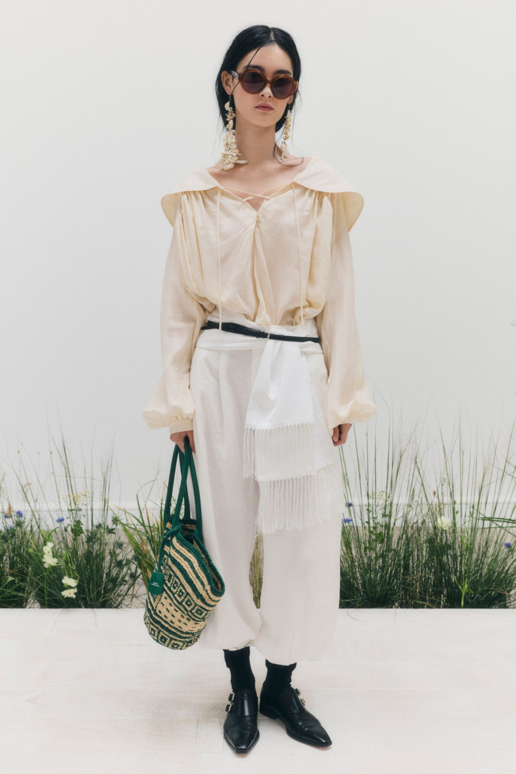 ivory sailor collar satin blouse