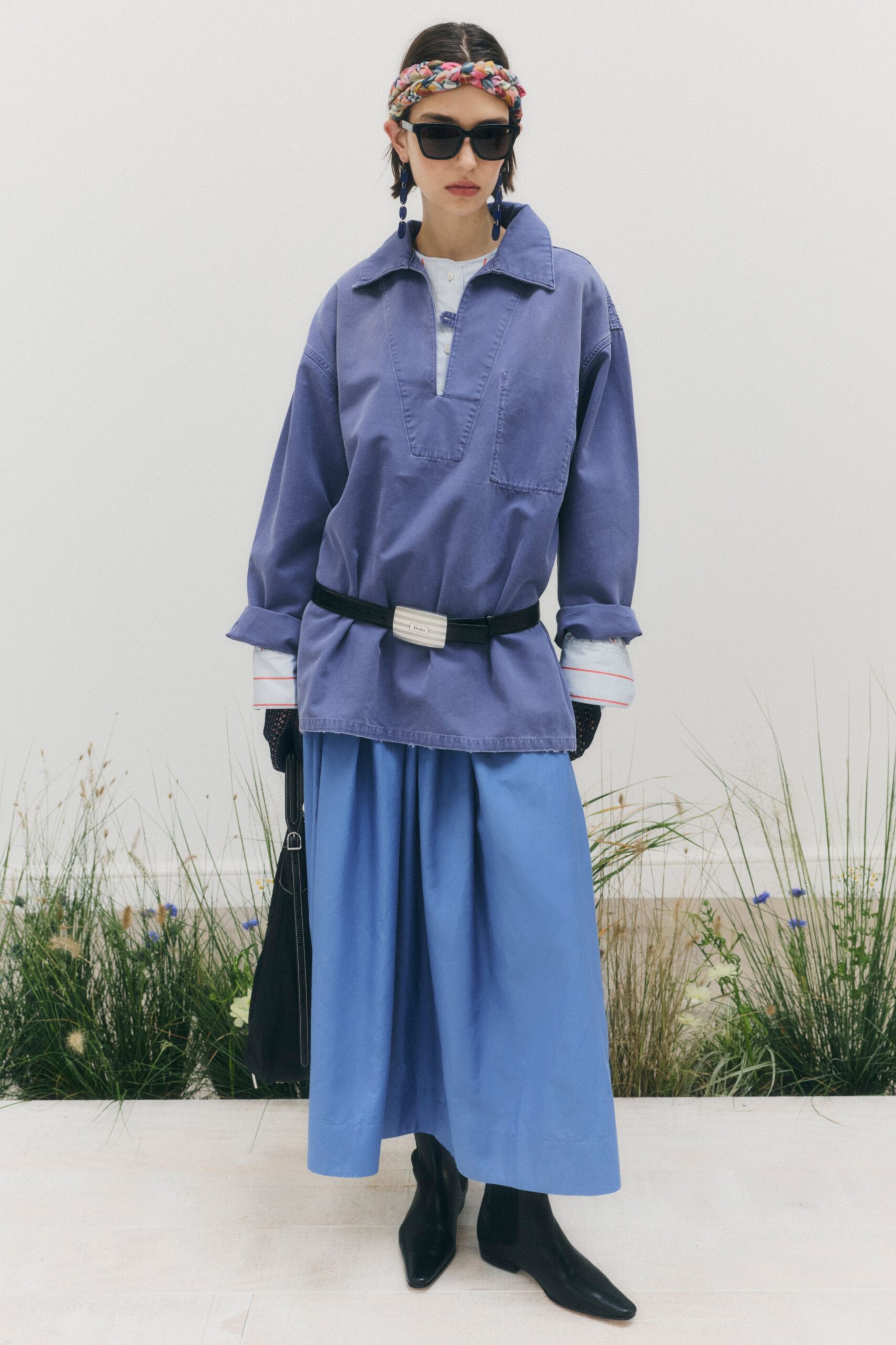 oversized belted purple tunic top