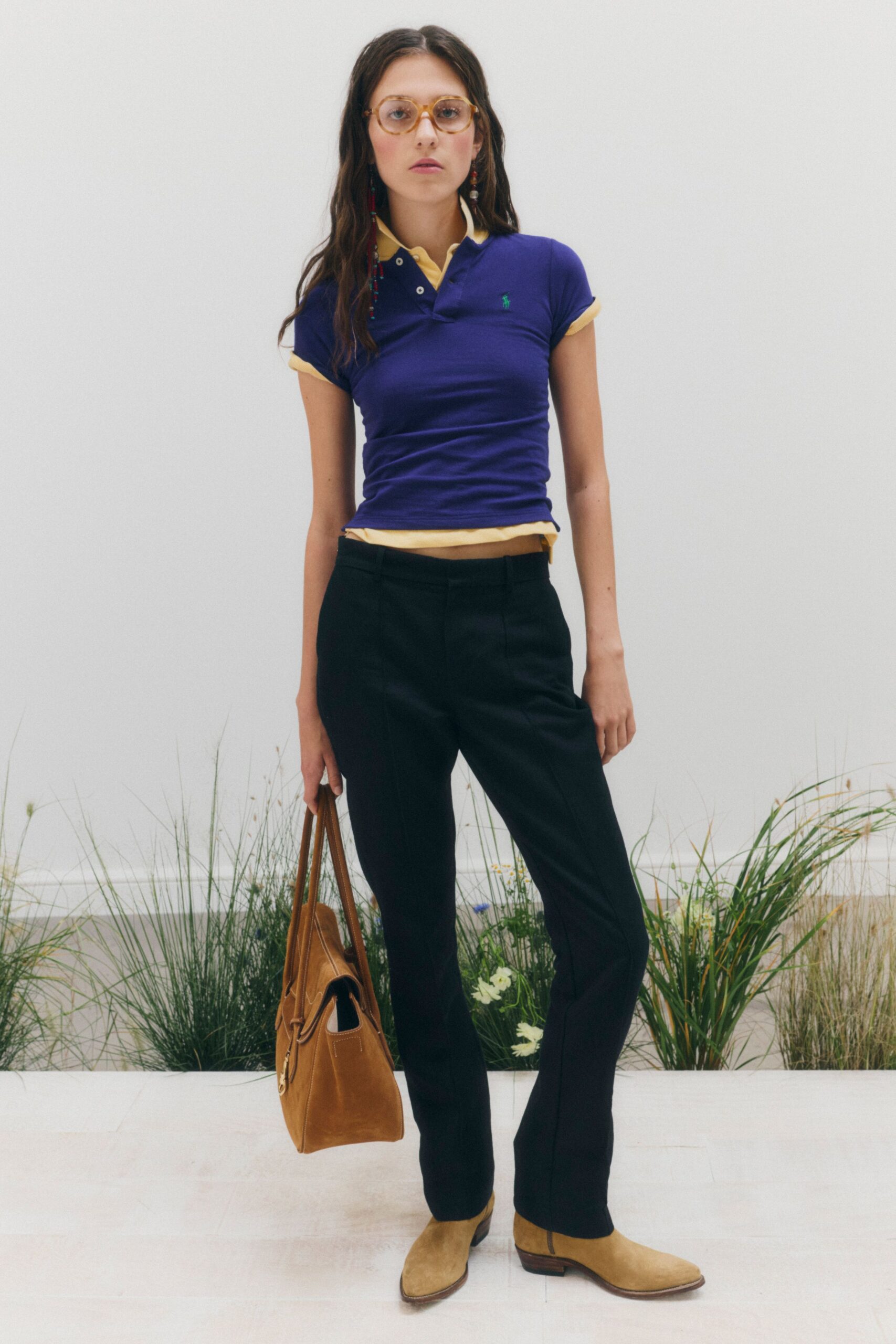blue cropped polo shirt