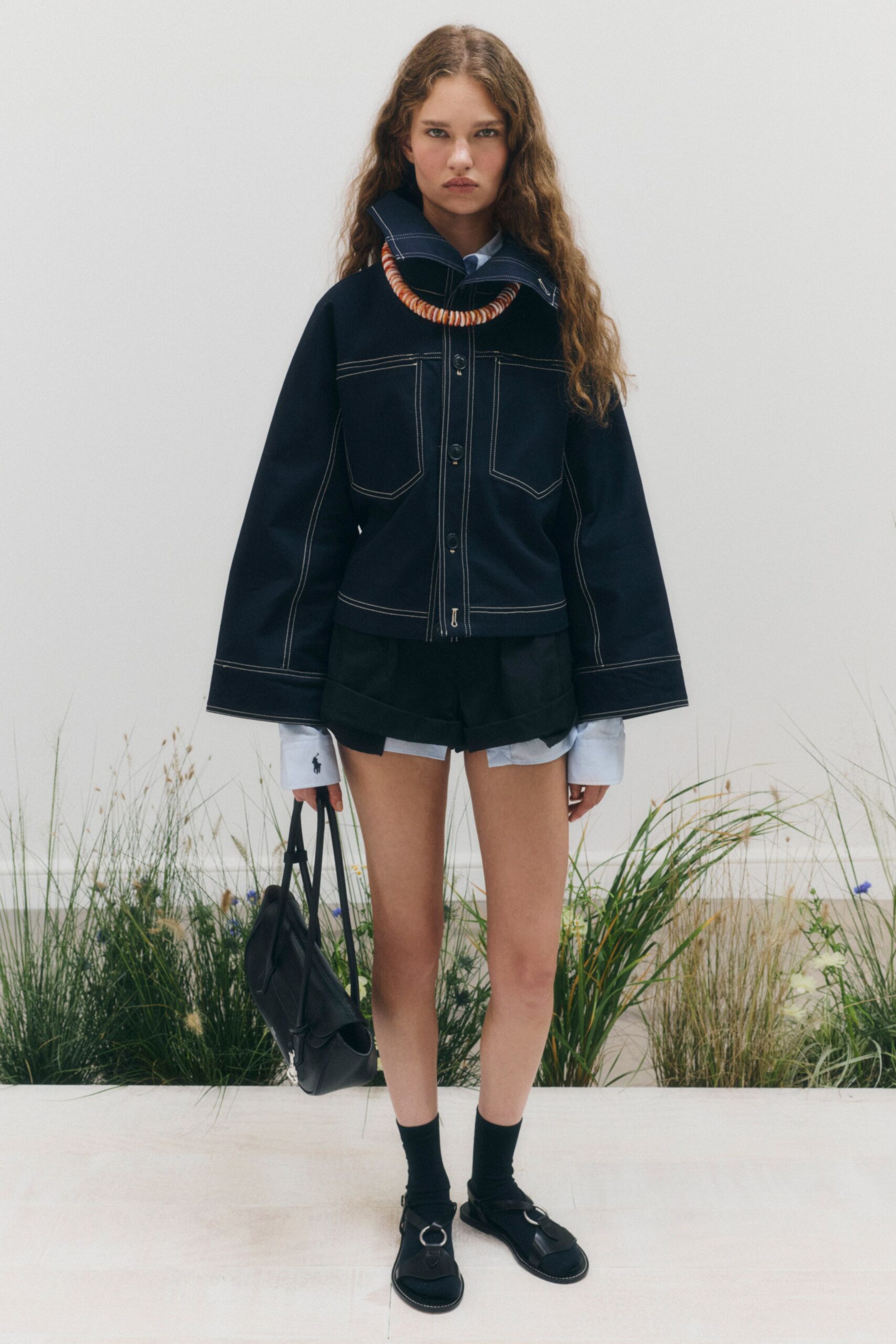 contrast-stitch oversized black jacket