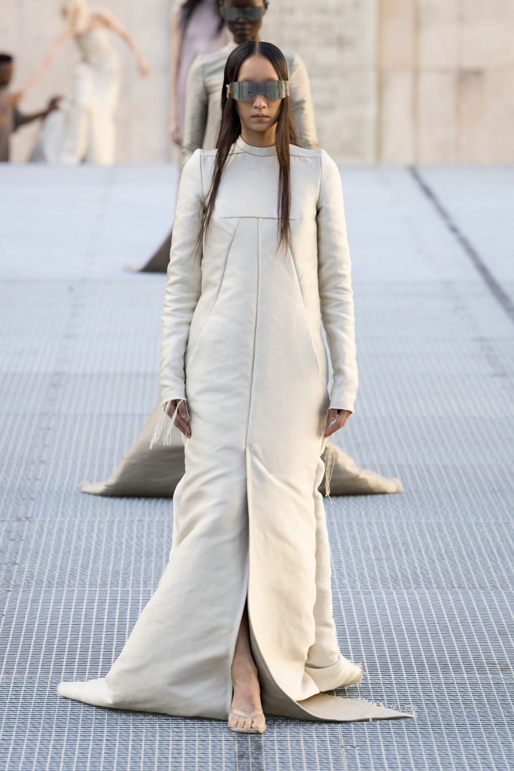 ivory long-sleeve column gown