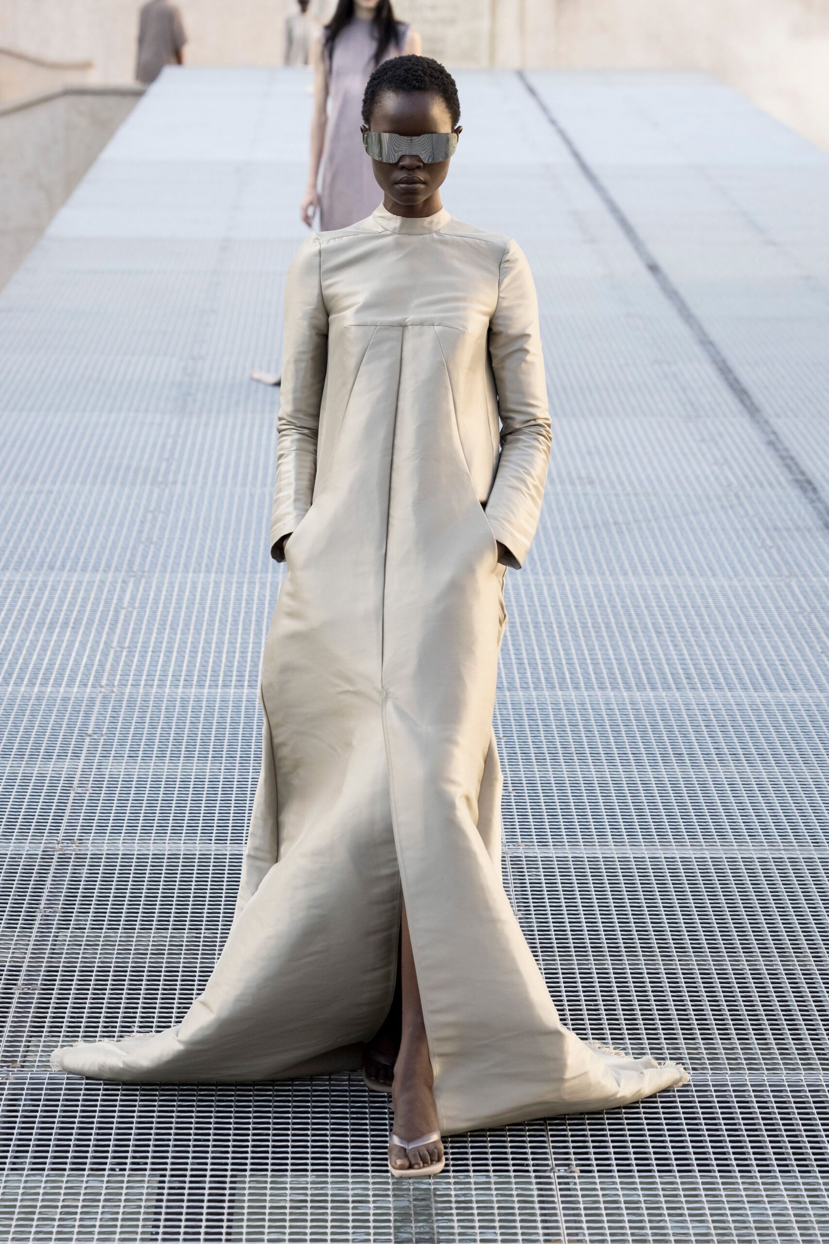 ivory high-neck column gown
