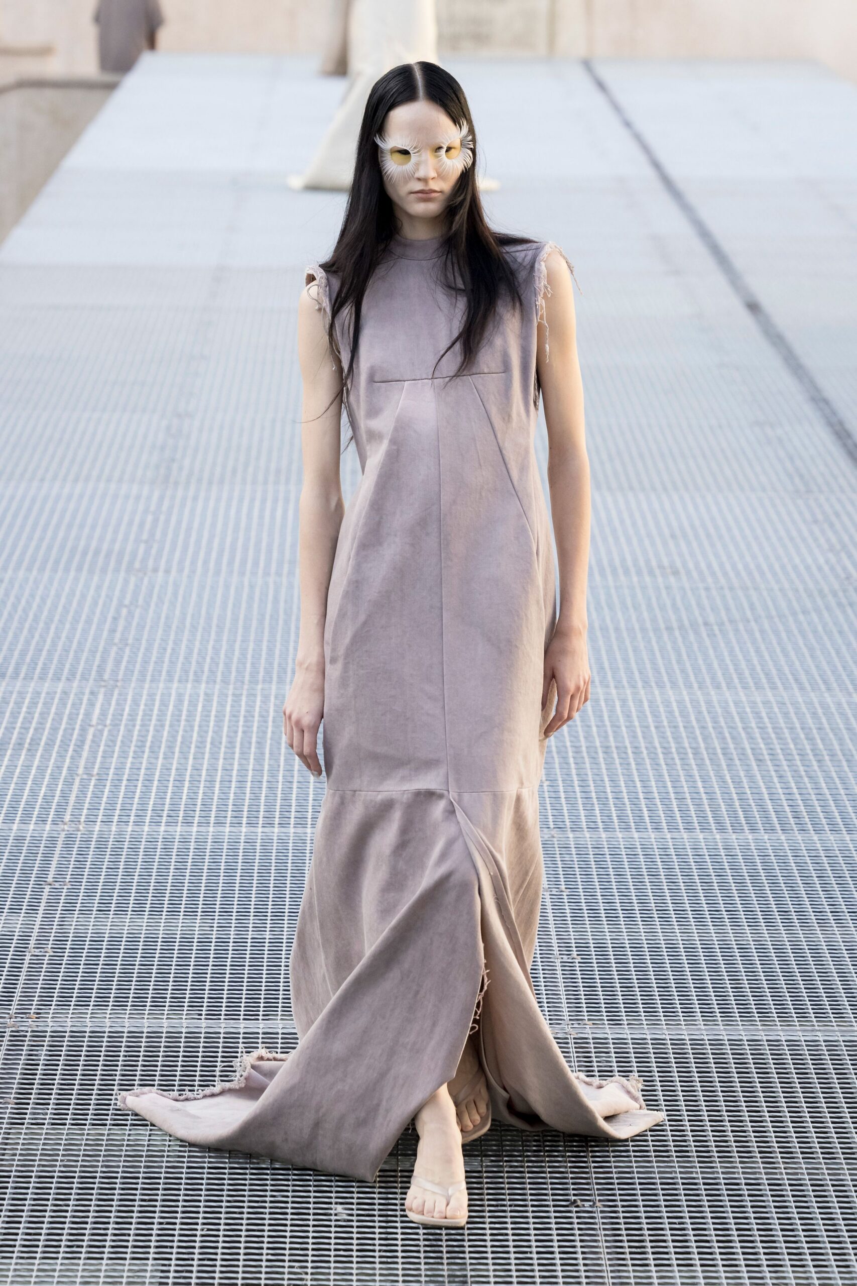 raw-edge sleeveless column gown