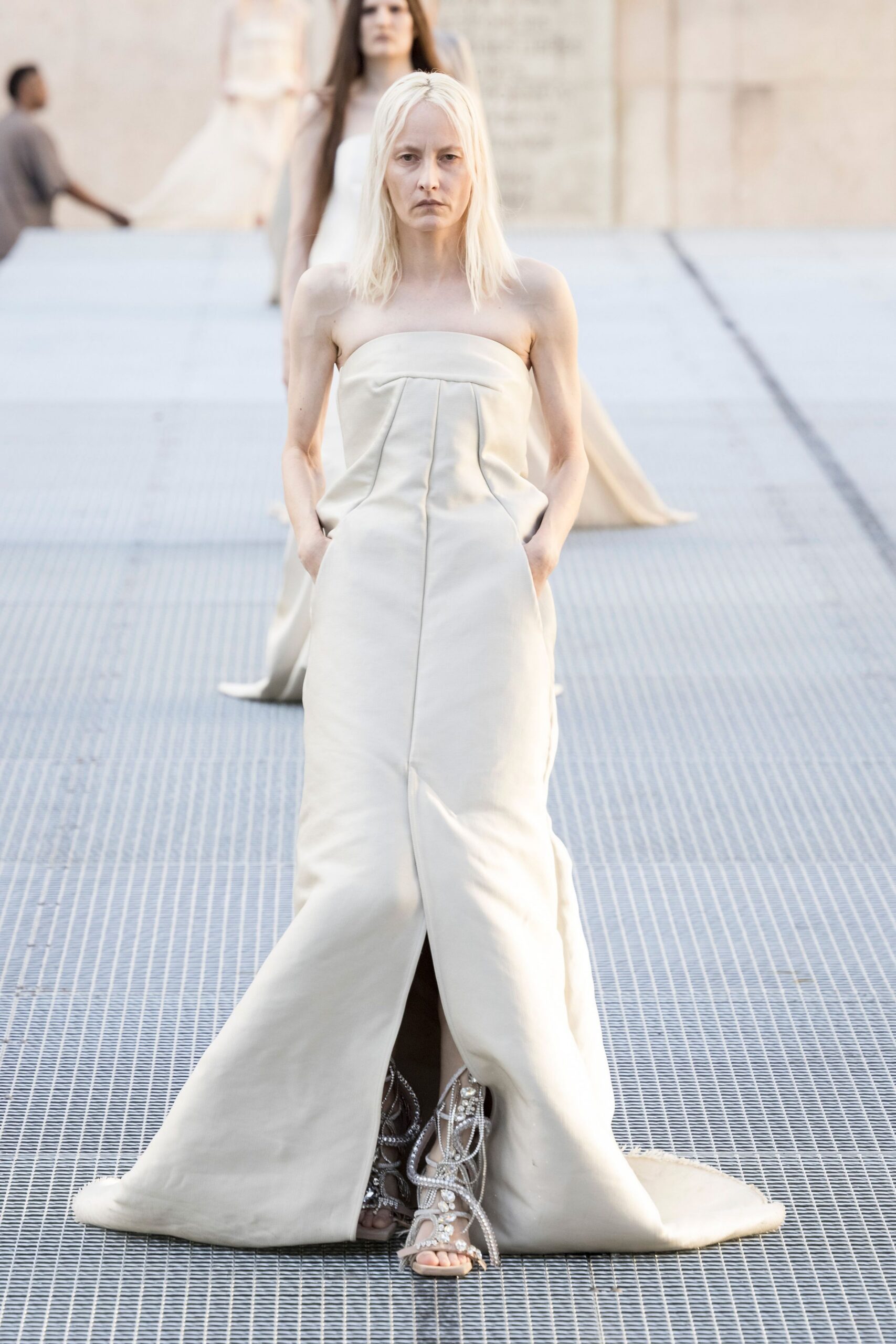 strapless ivory column gown
