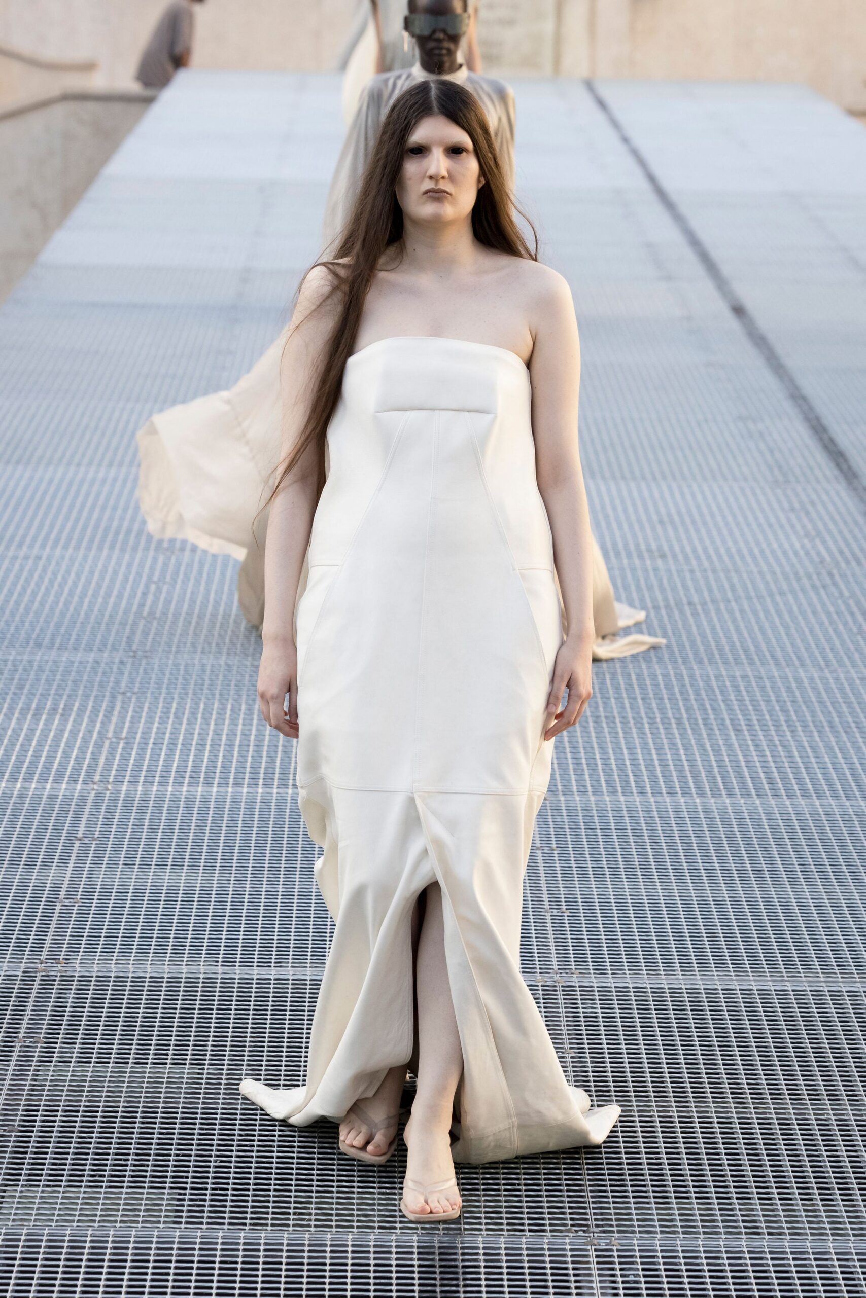 strapless ivory column gown