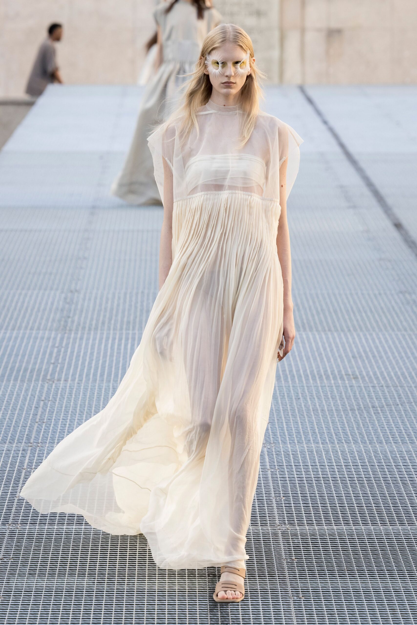sheer pleated chiffon evening gown