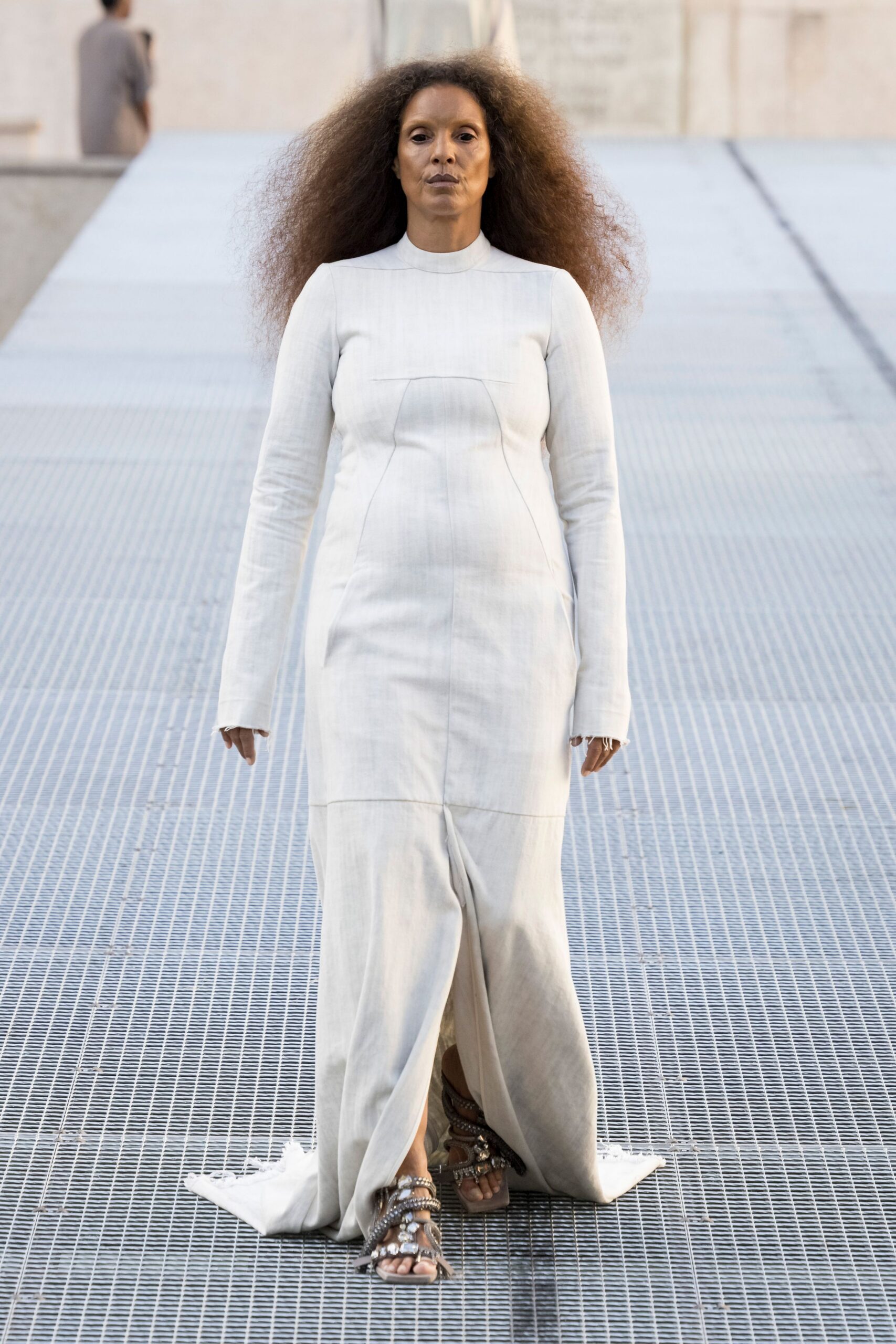 ivory high-neck column gown