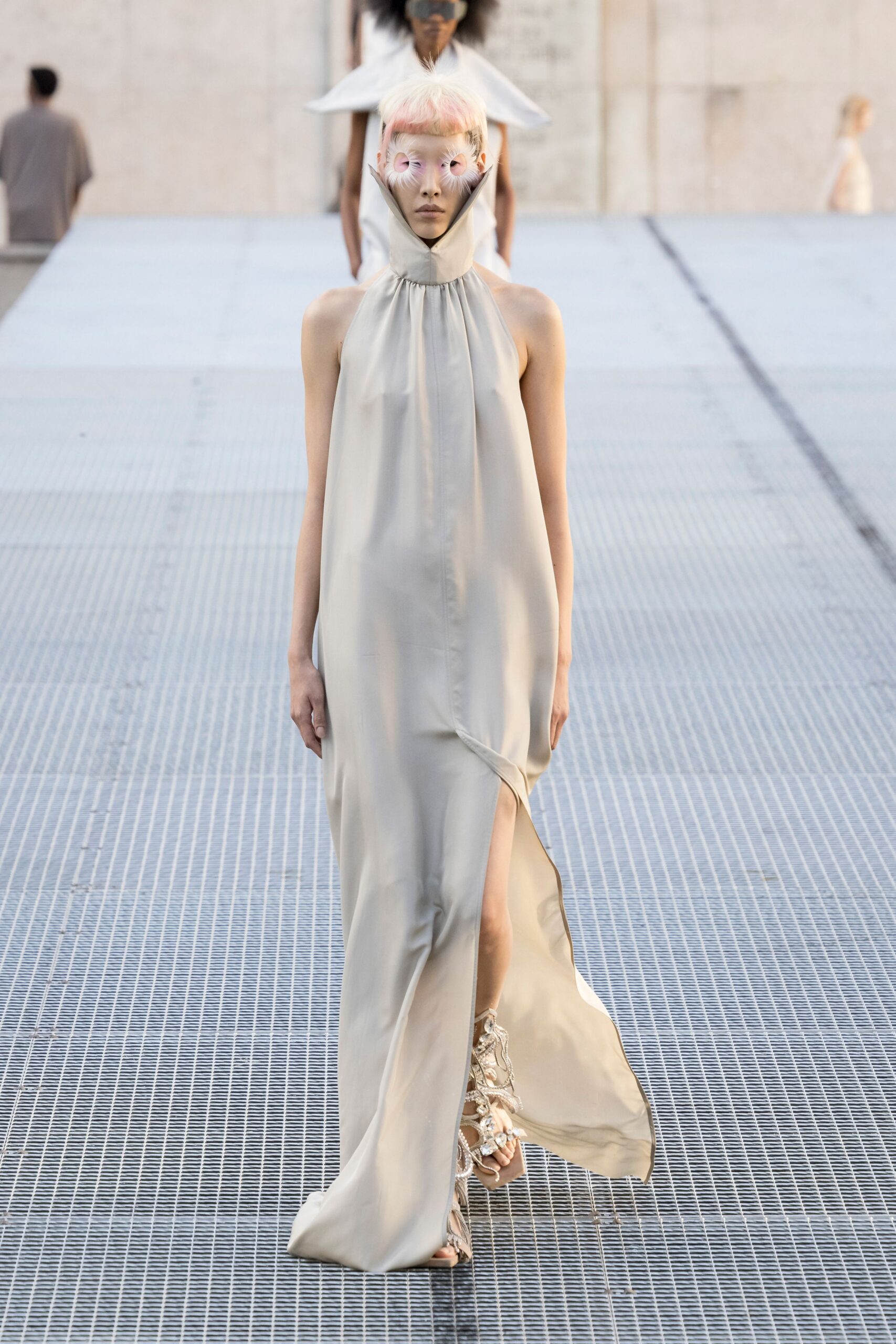 ivory halter column gown