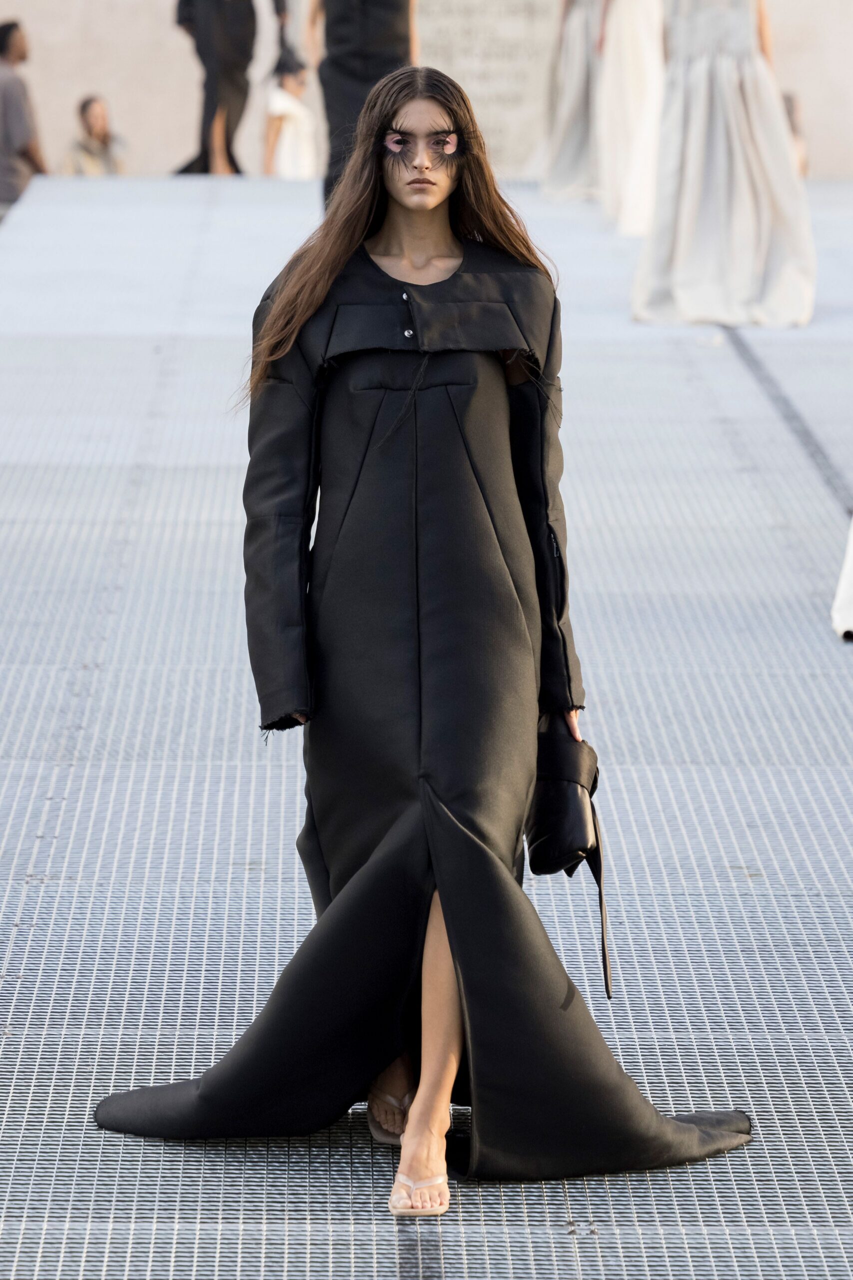 black capelet evening gown