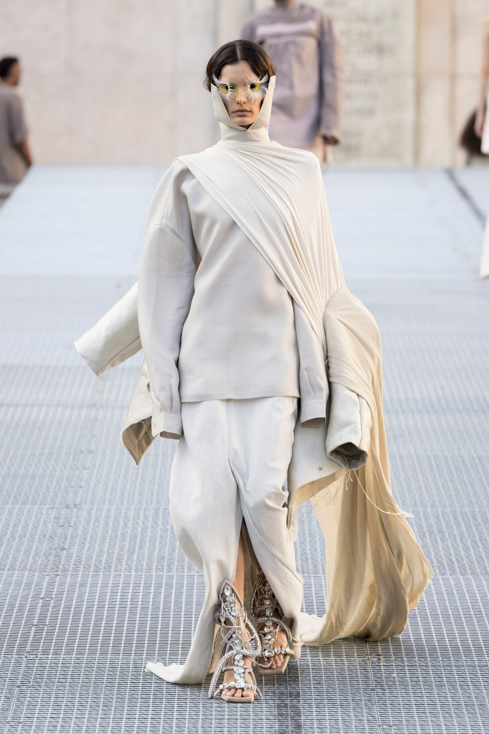 ivory draped hooded top