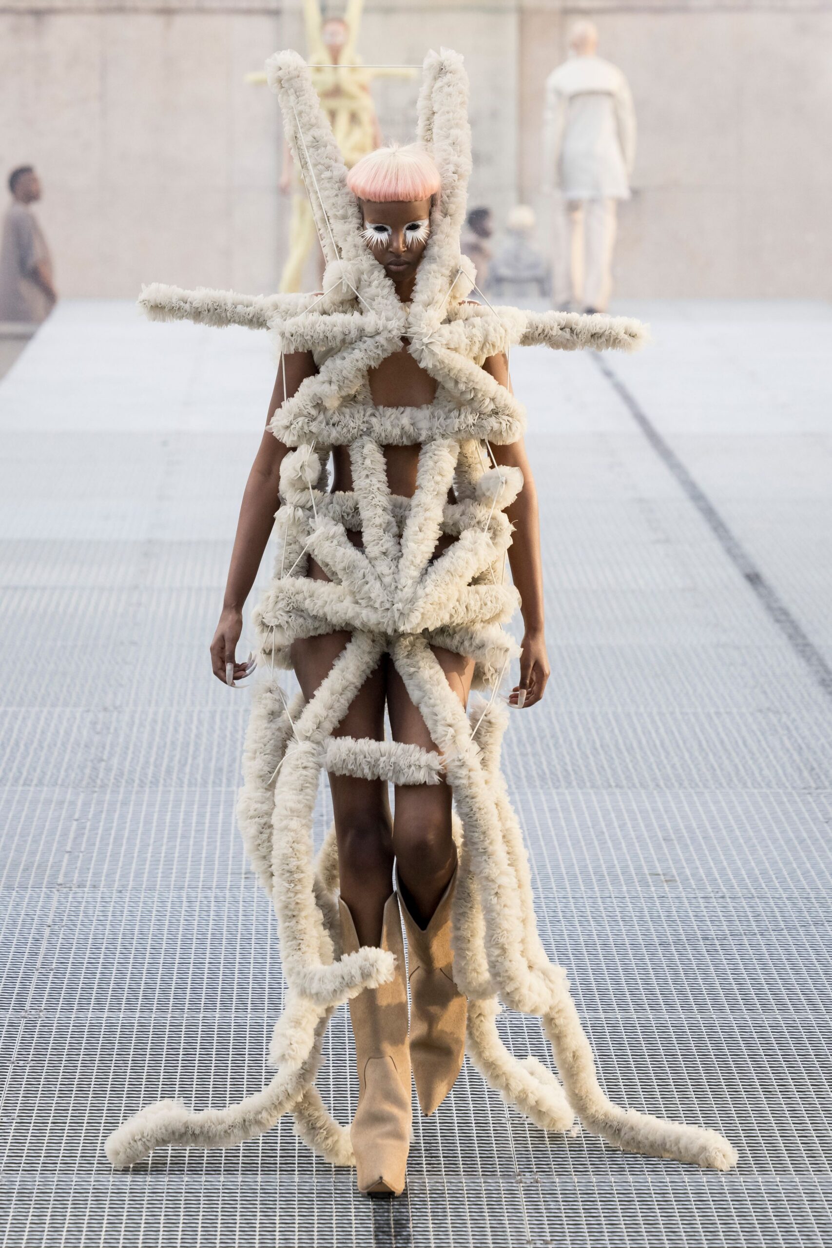 ivory sculptural cage dress