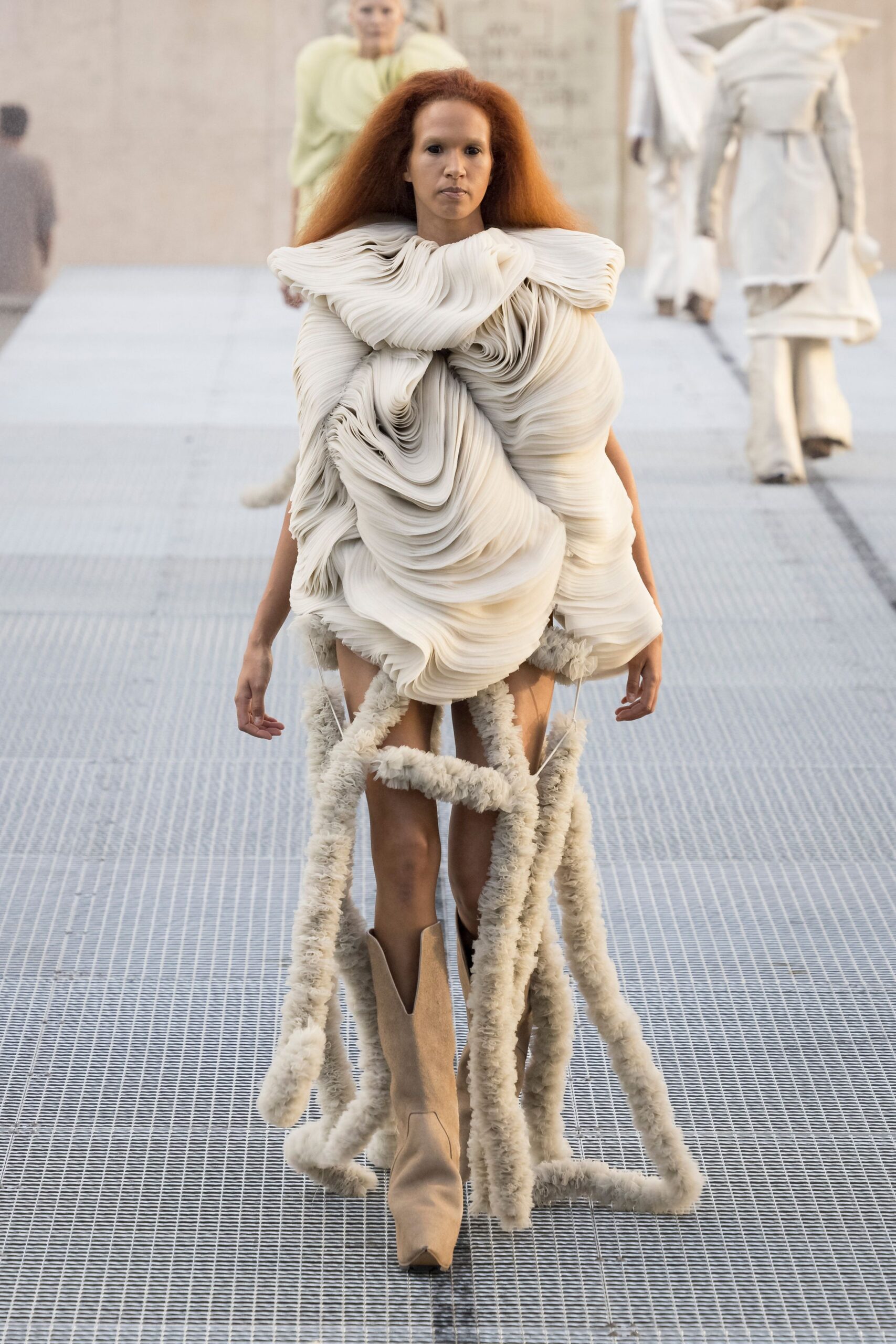 sculptural pleated cocoon mini dress