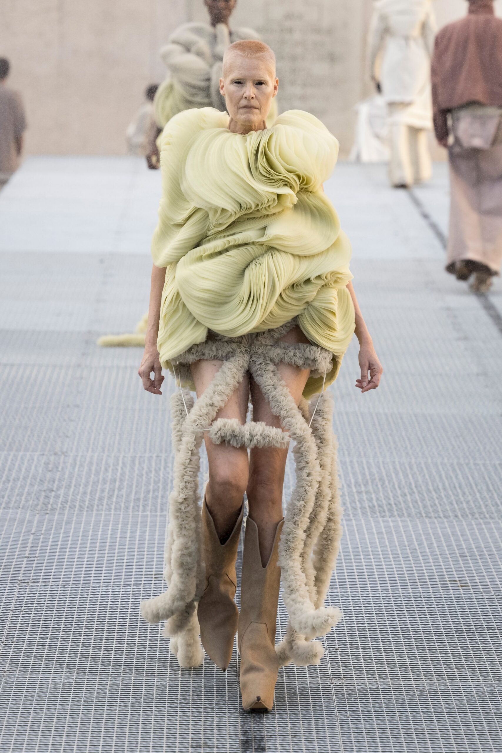 sculptural pleated cocoon mini dress