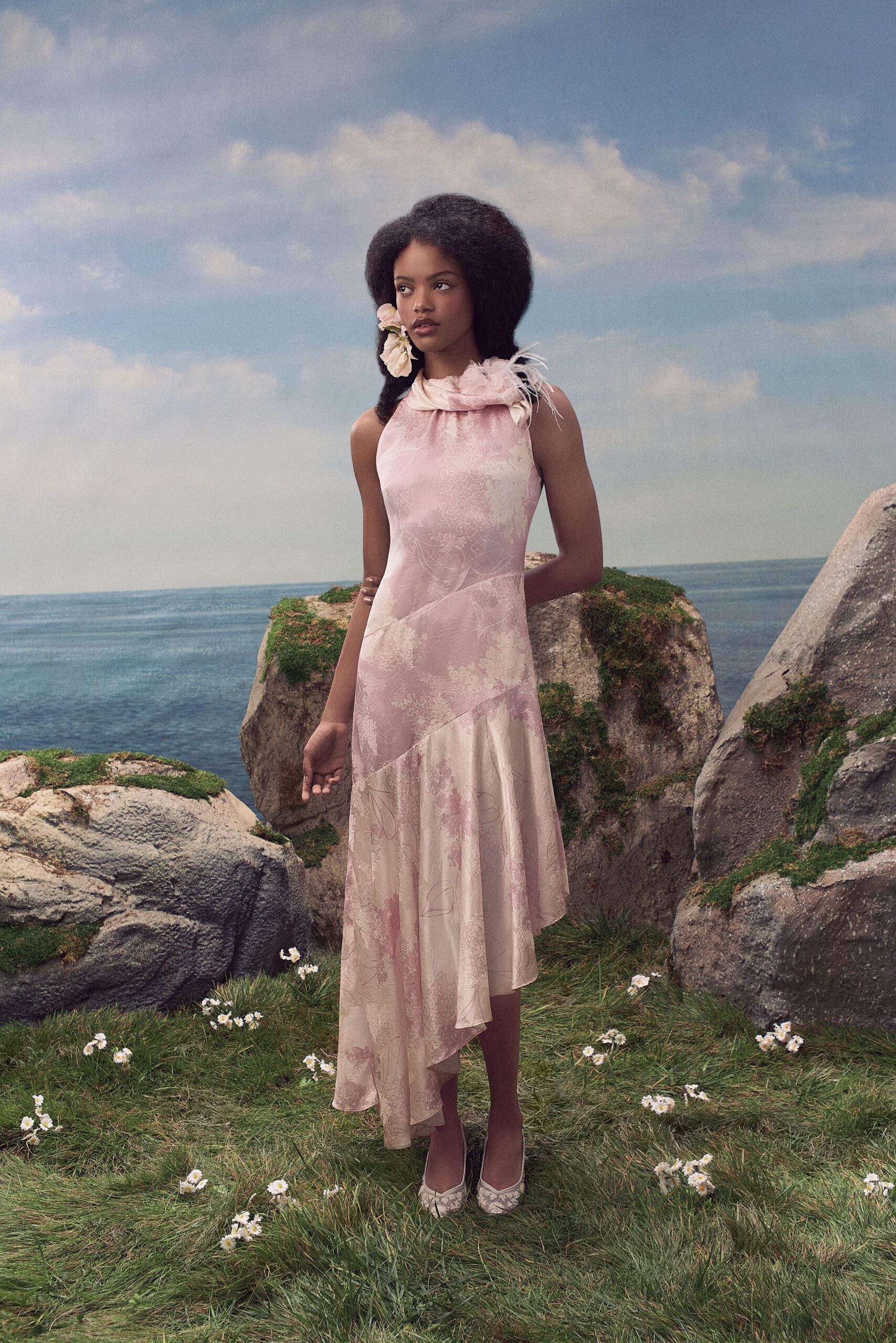 pink floral satin bias-cut maxi dress