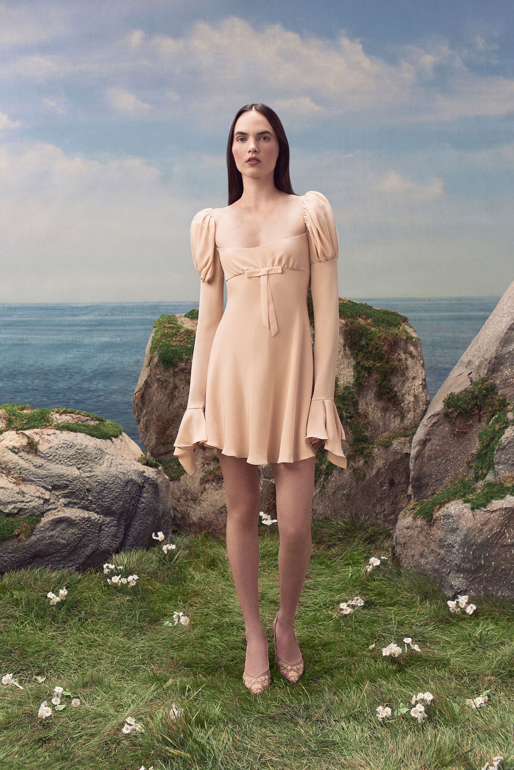 puff-sleeve empire mini dress