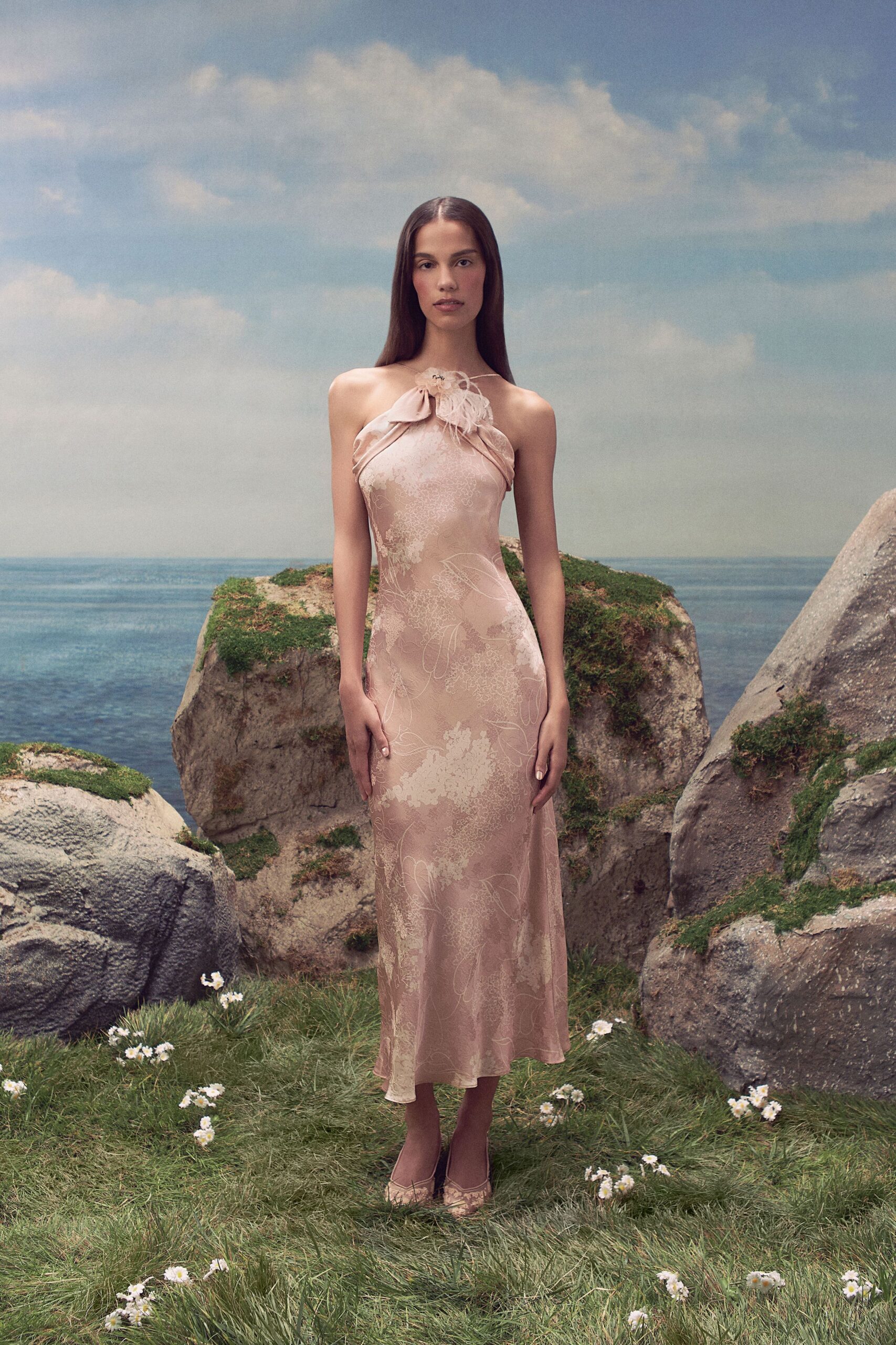 floral halter satin slip dress
