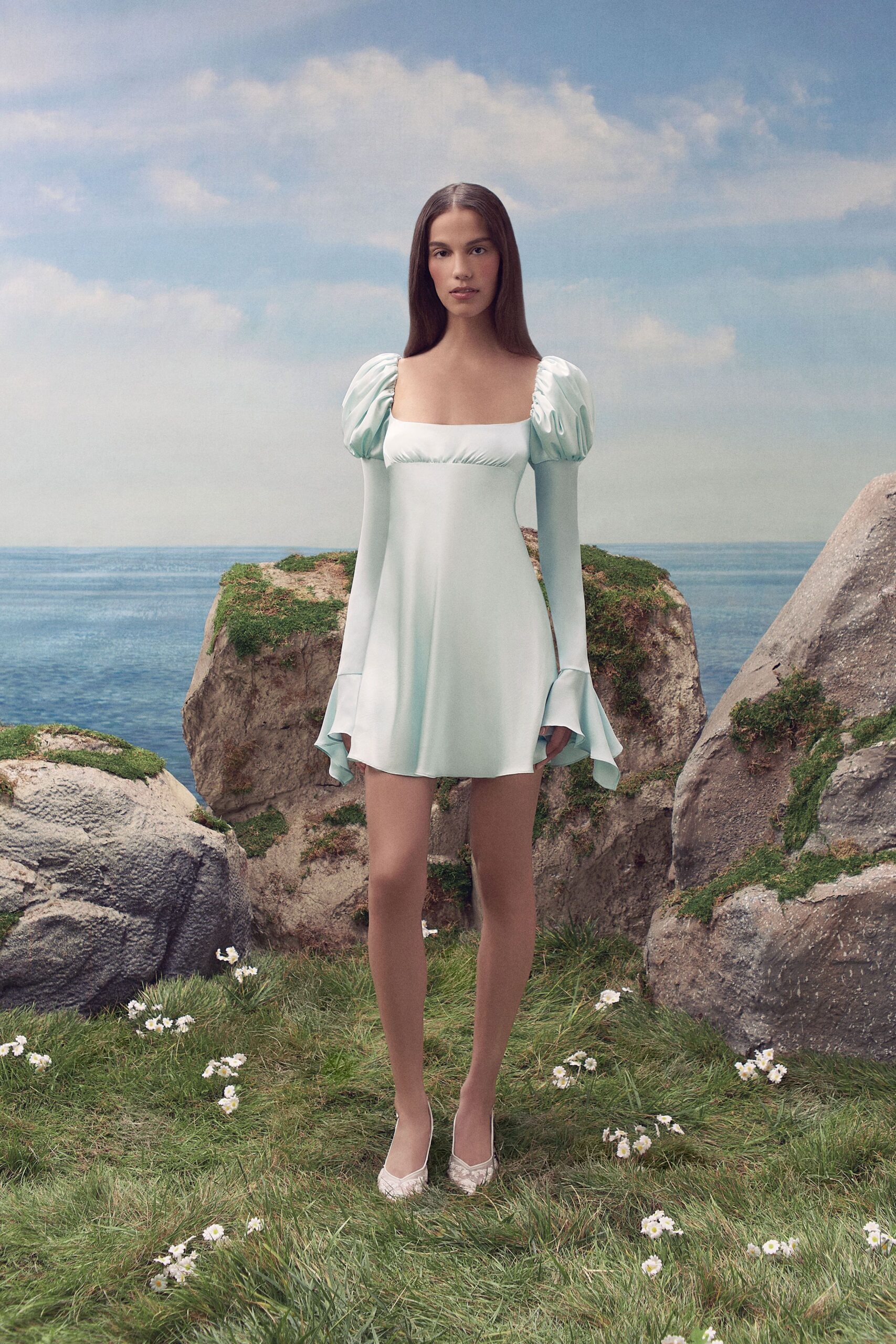 puff-sleeve satin mini dress