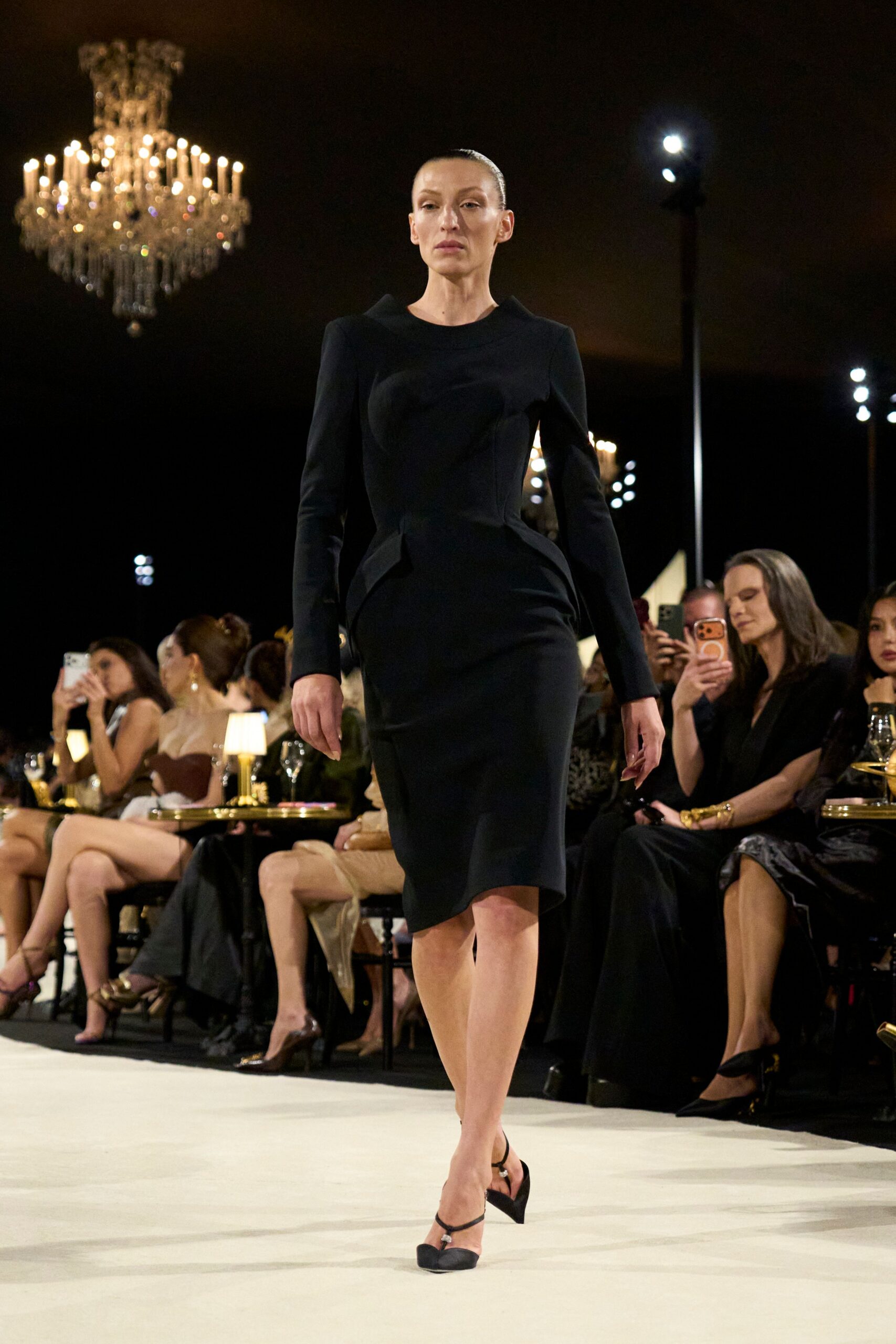 black peplum midi dress