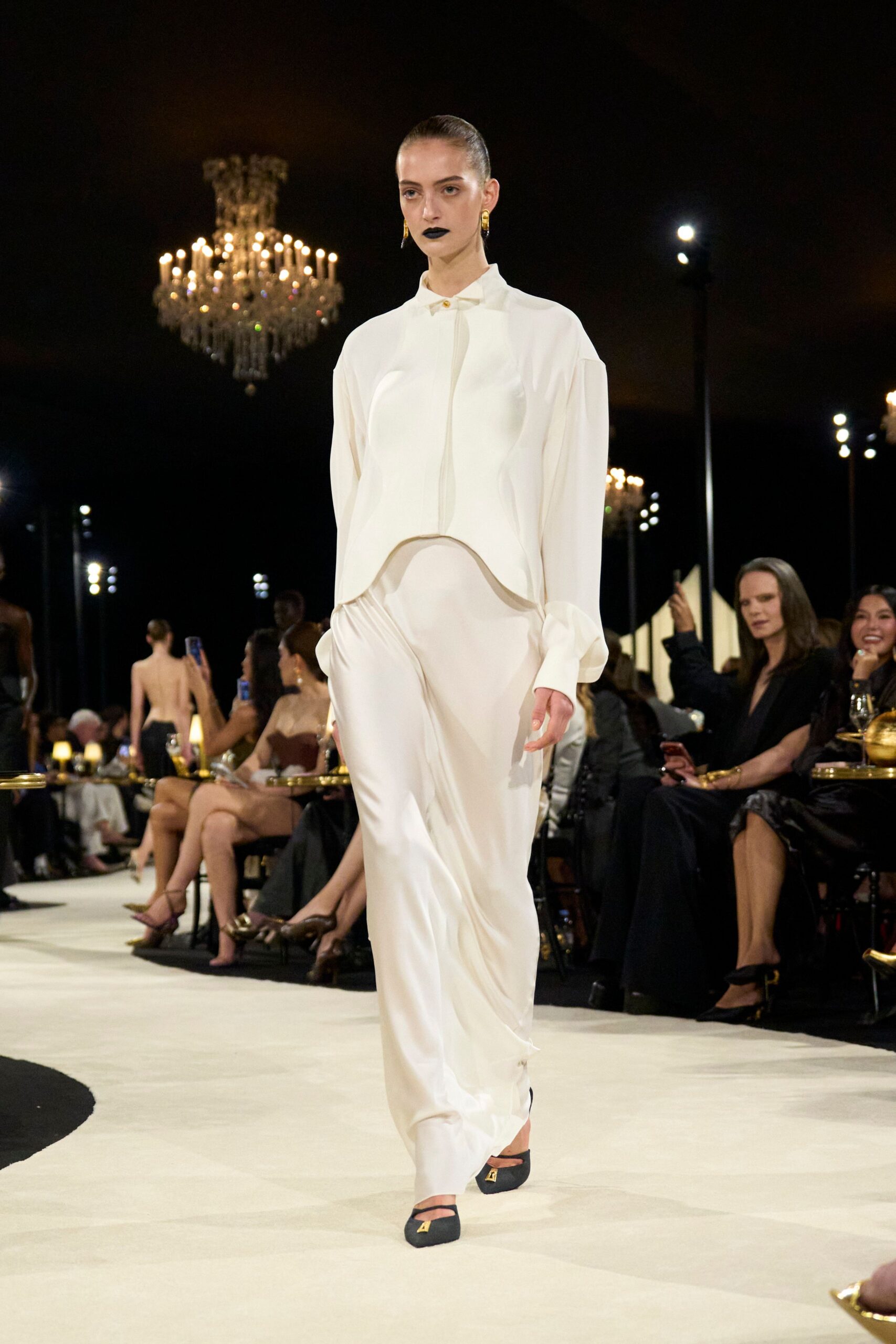 ivory draped collared jumpsuit