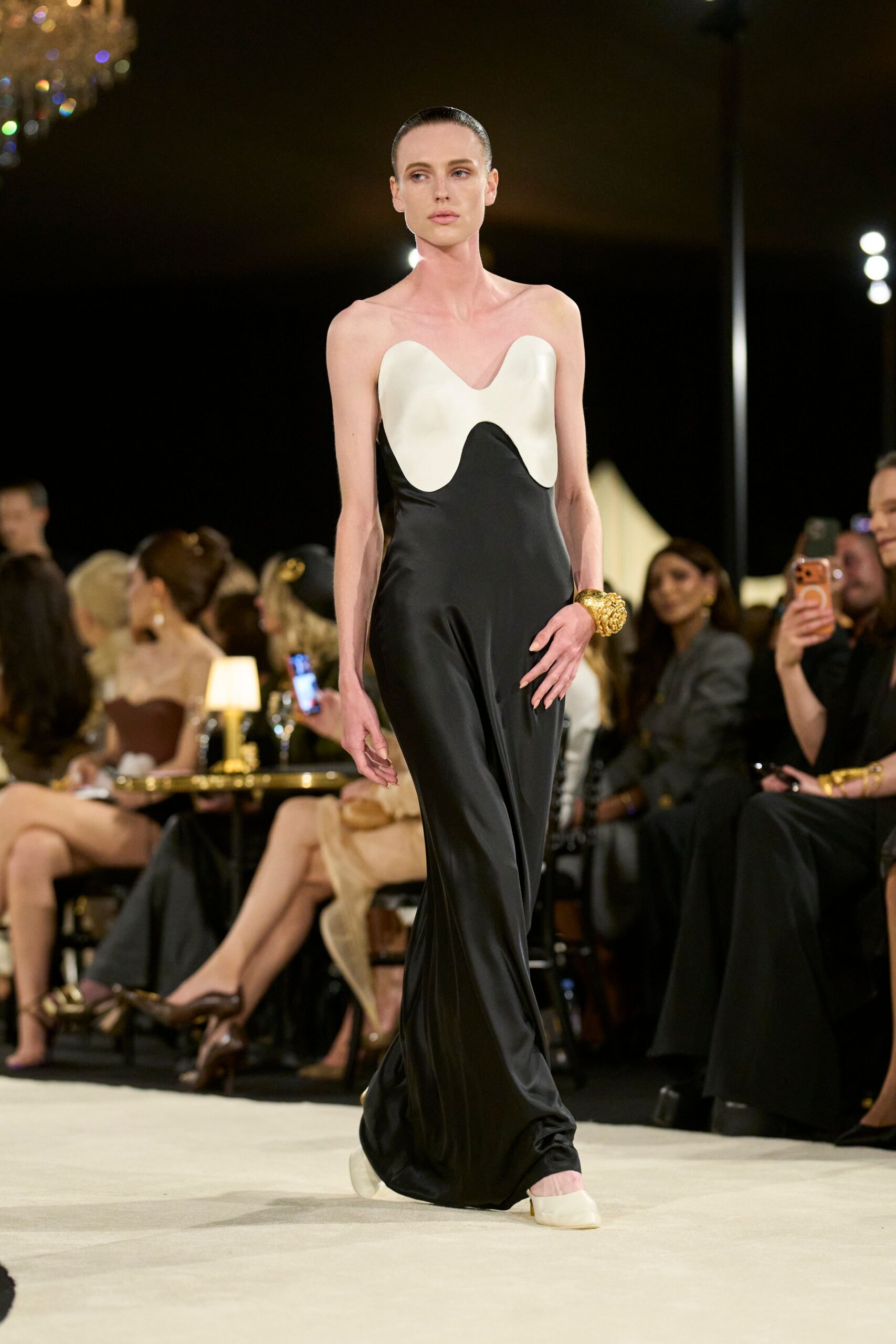 strapless color-block satin jumpsuit