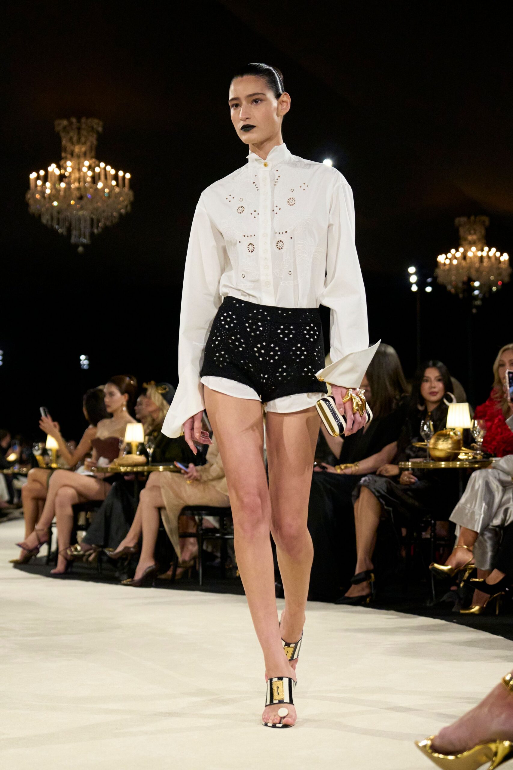 white embroidered high-neck blouse