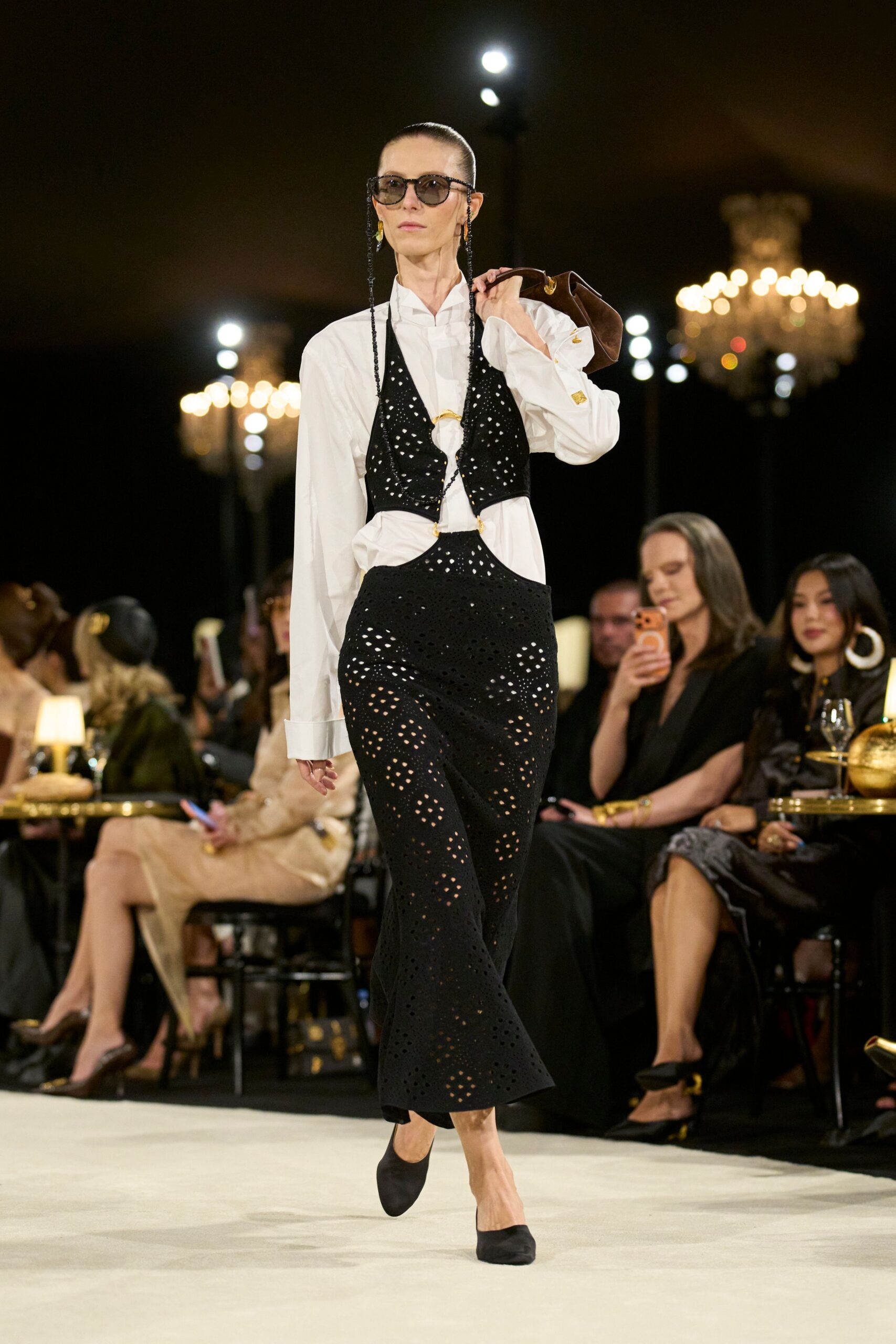 black openwork crochet maxi skirt