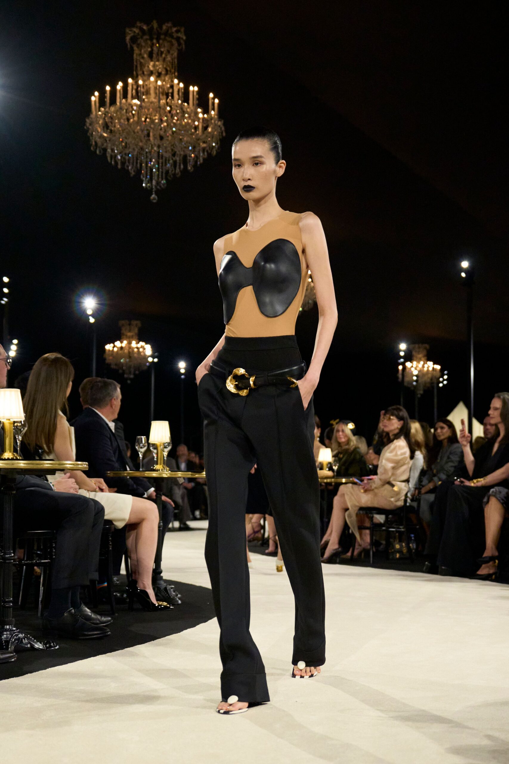 molded leather panel bodysuit
