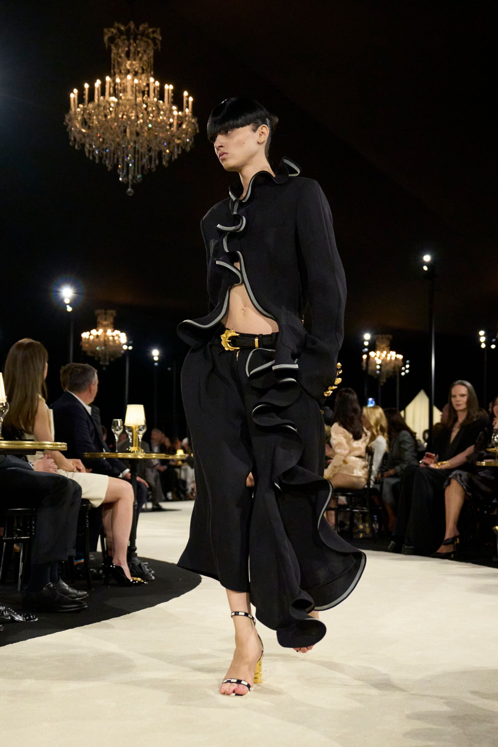 ruffle-trim cropped evening jacket
