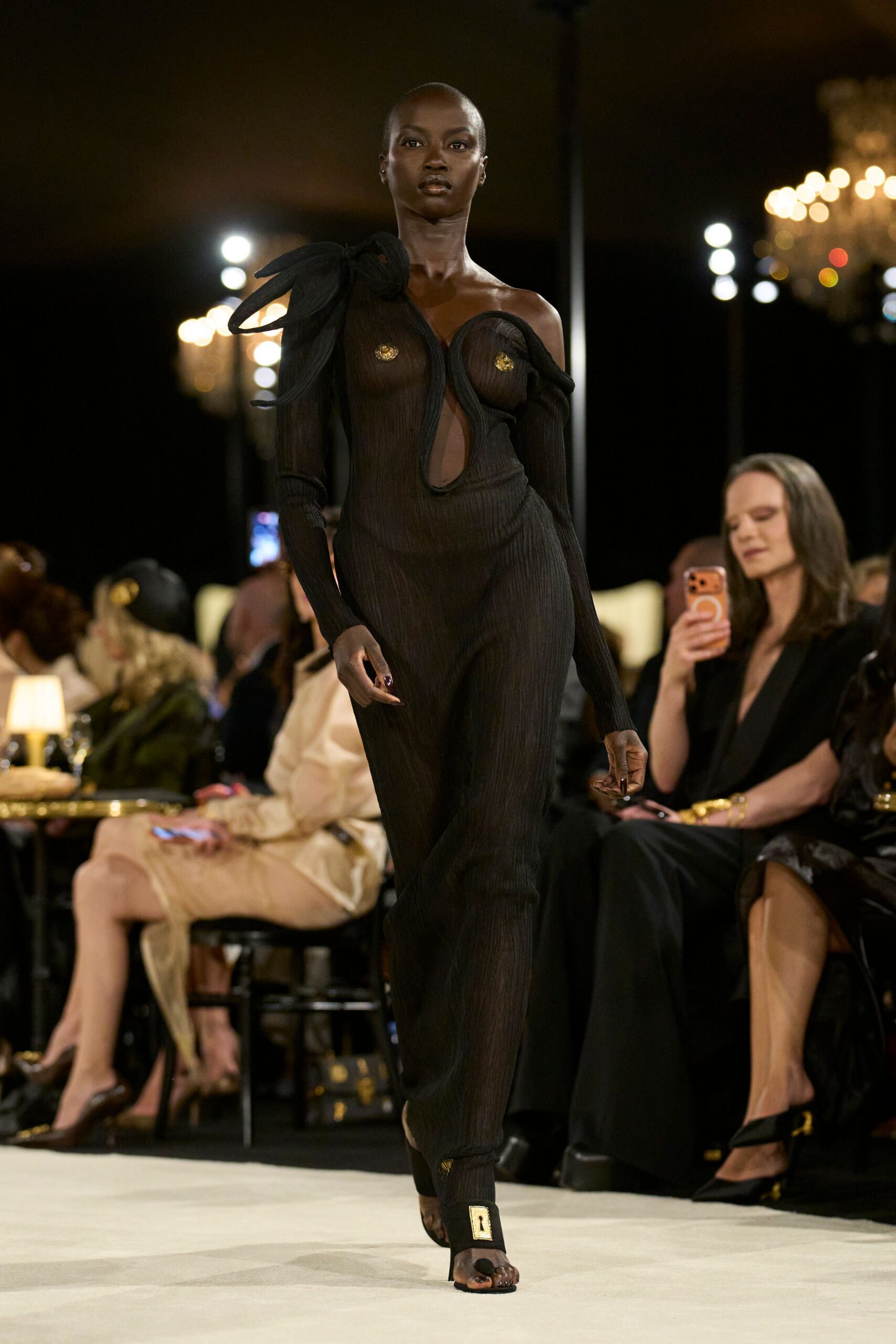 sheer cutout knit jumpsuit