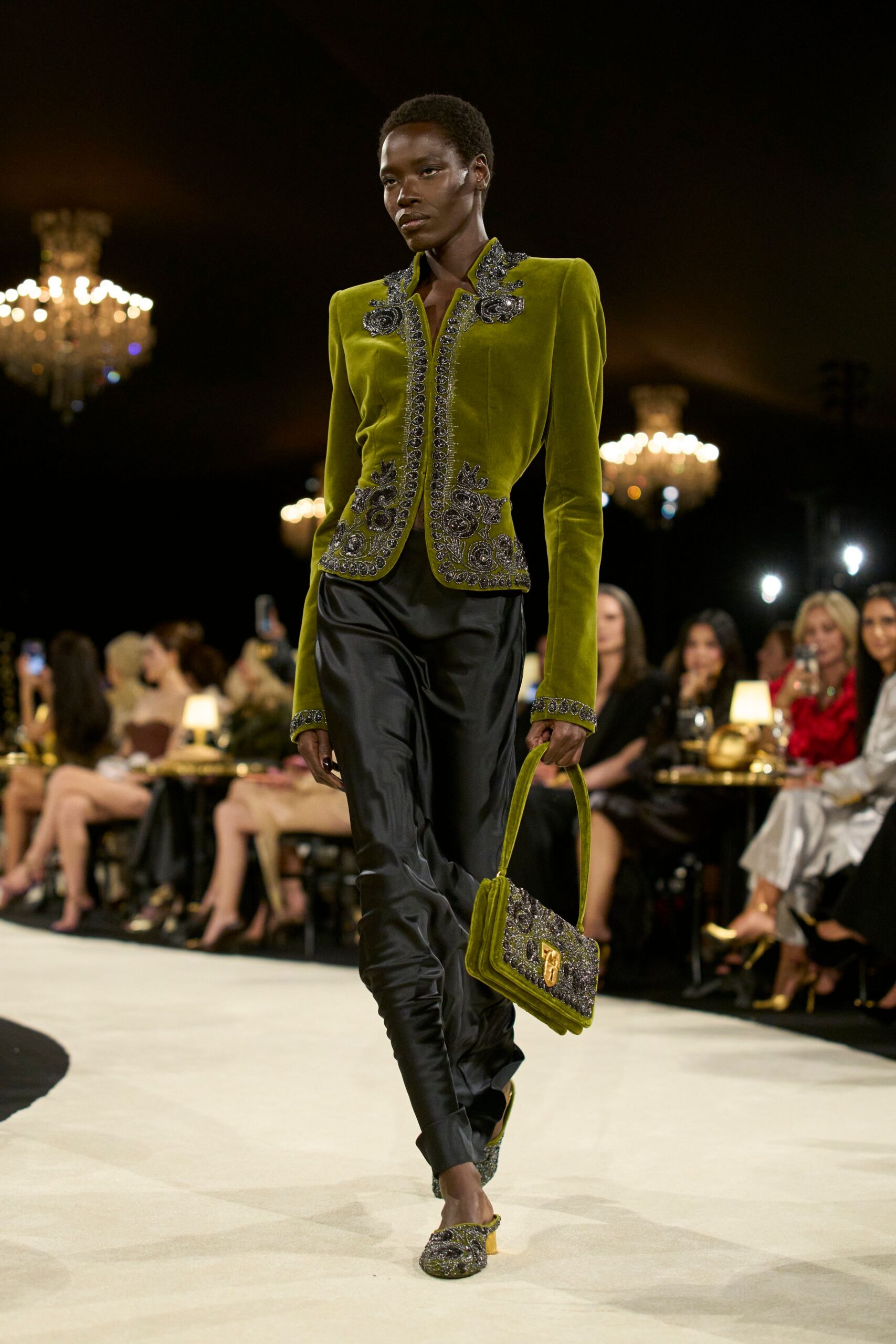 embroidered velvet mandarin-collar jacket