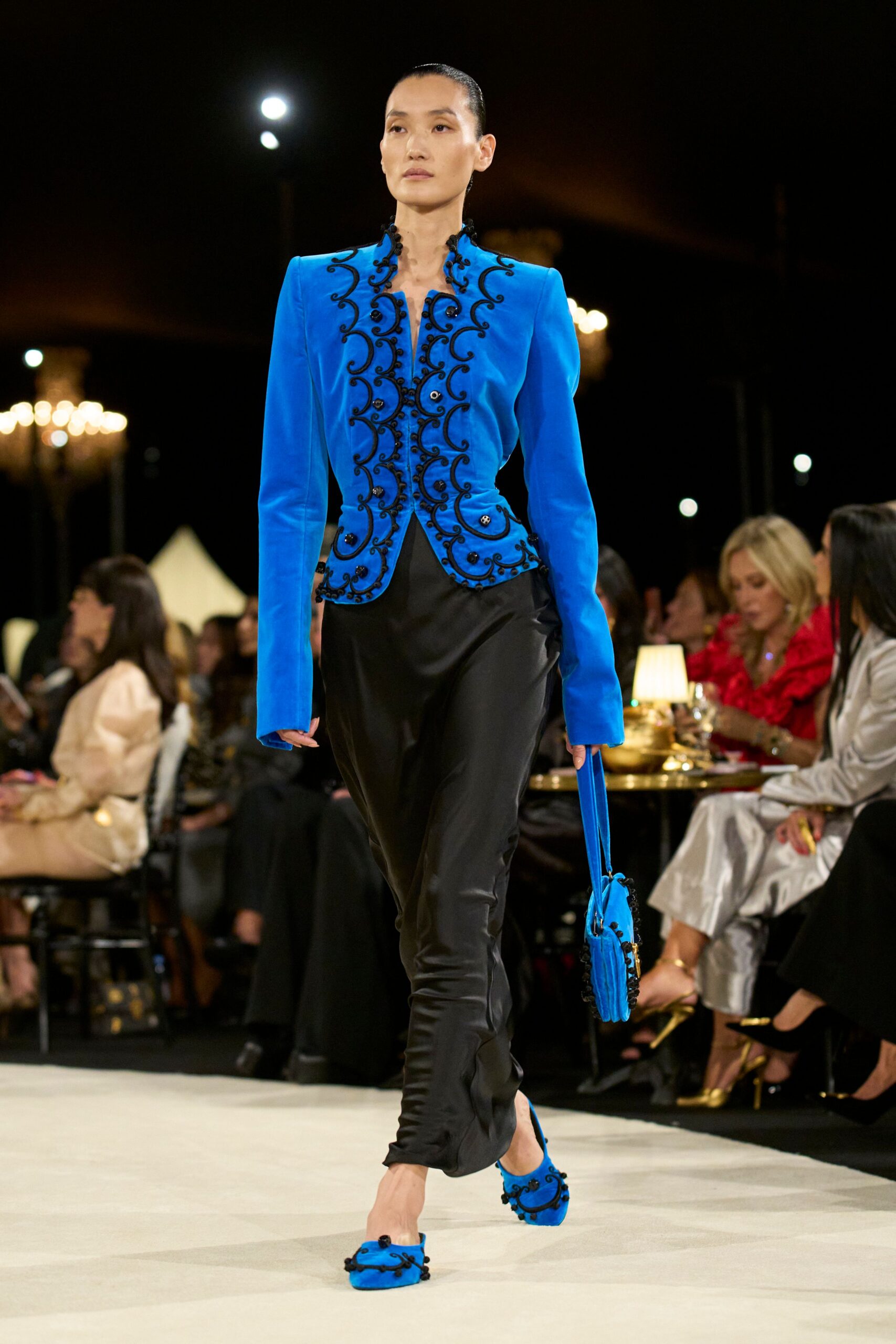 blue embroidered fitted jacket